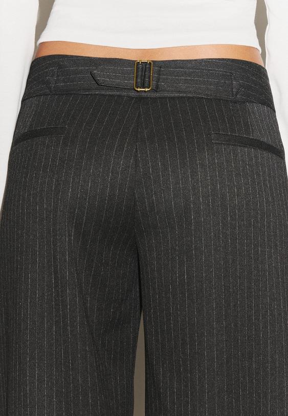 Stradivarius Striped Low-Rise Smart Trousers Dark Grey 4