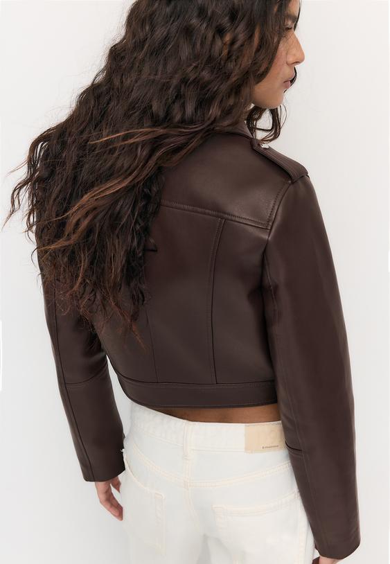 faux leather biker jacket with belt