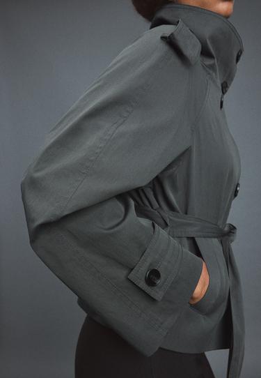 High-neck trench coat with belt — Dark grey 4