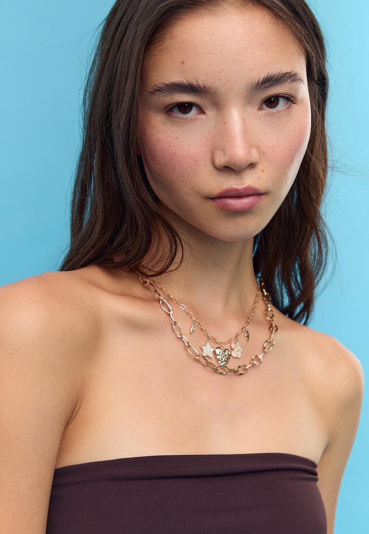 set 3 collares multi charm esmalte