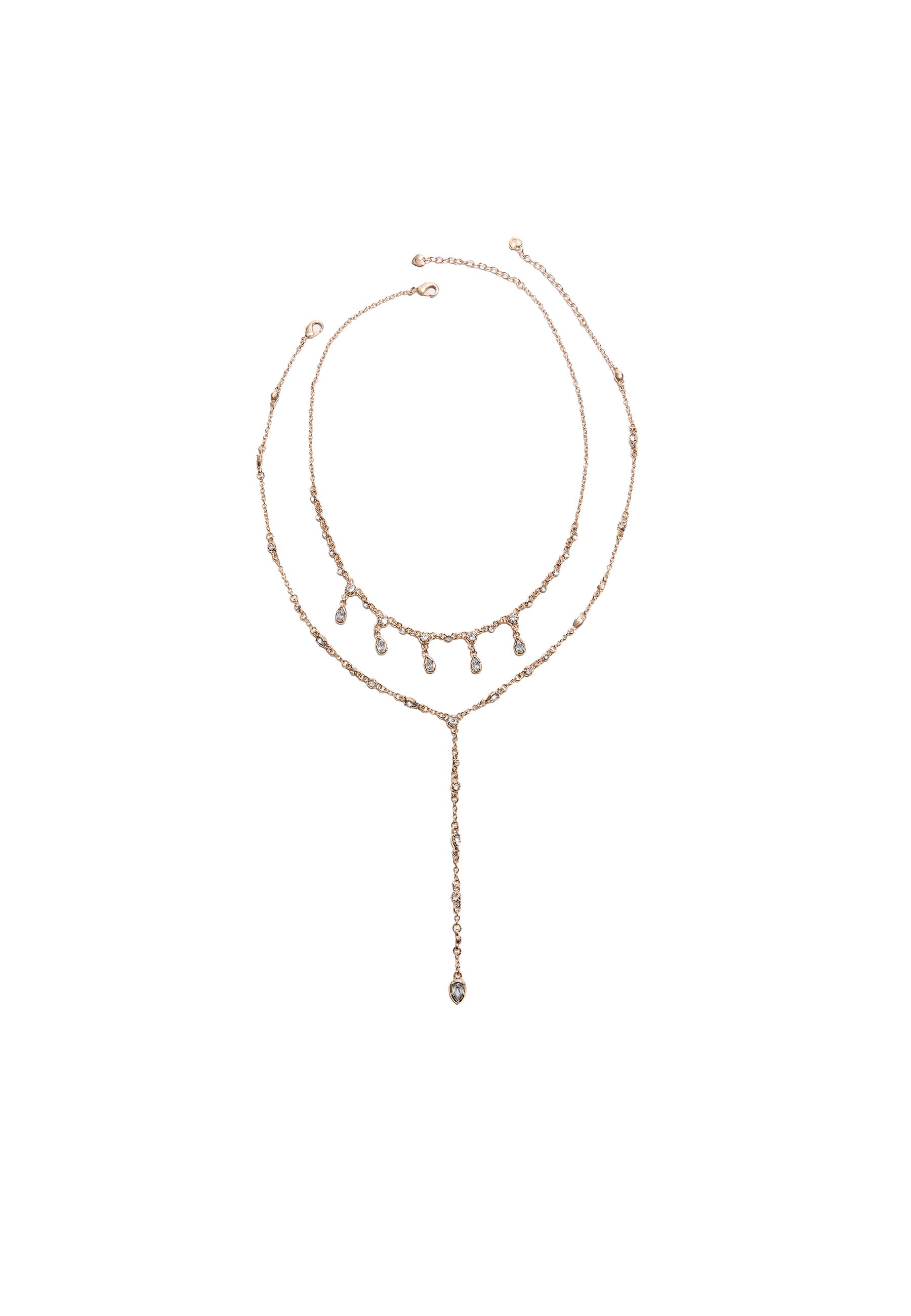 Rhinestone lariat necklace — Gold