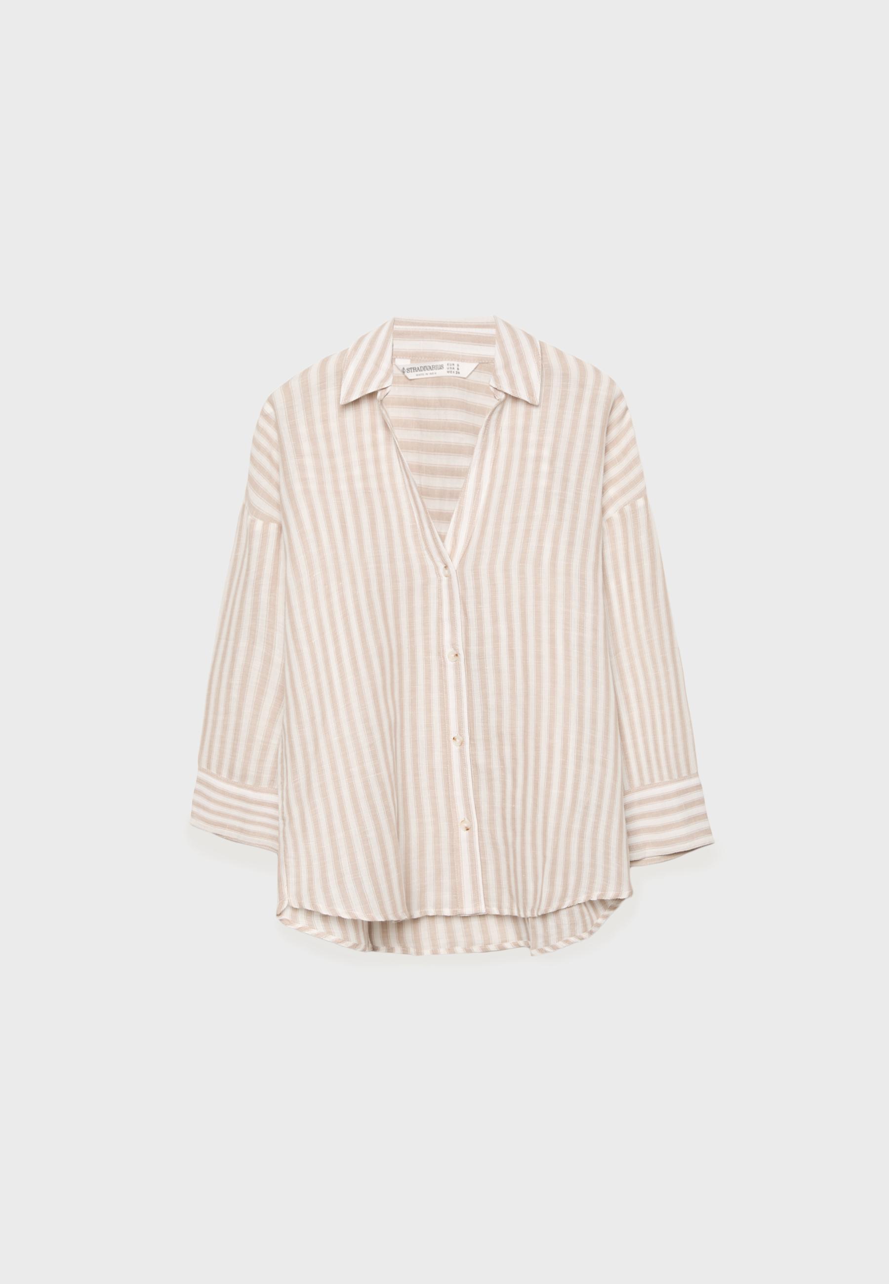 Linen-effect kimono sleeve shirt — Stone