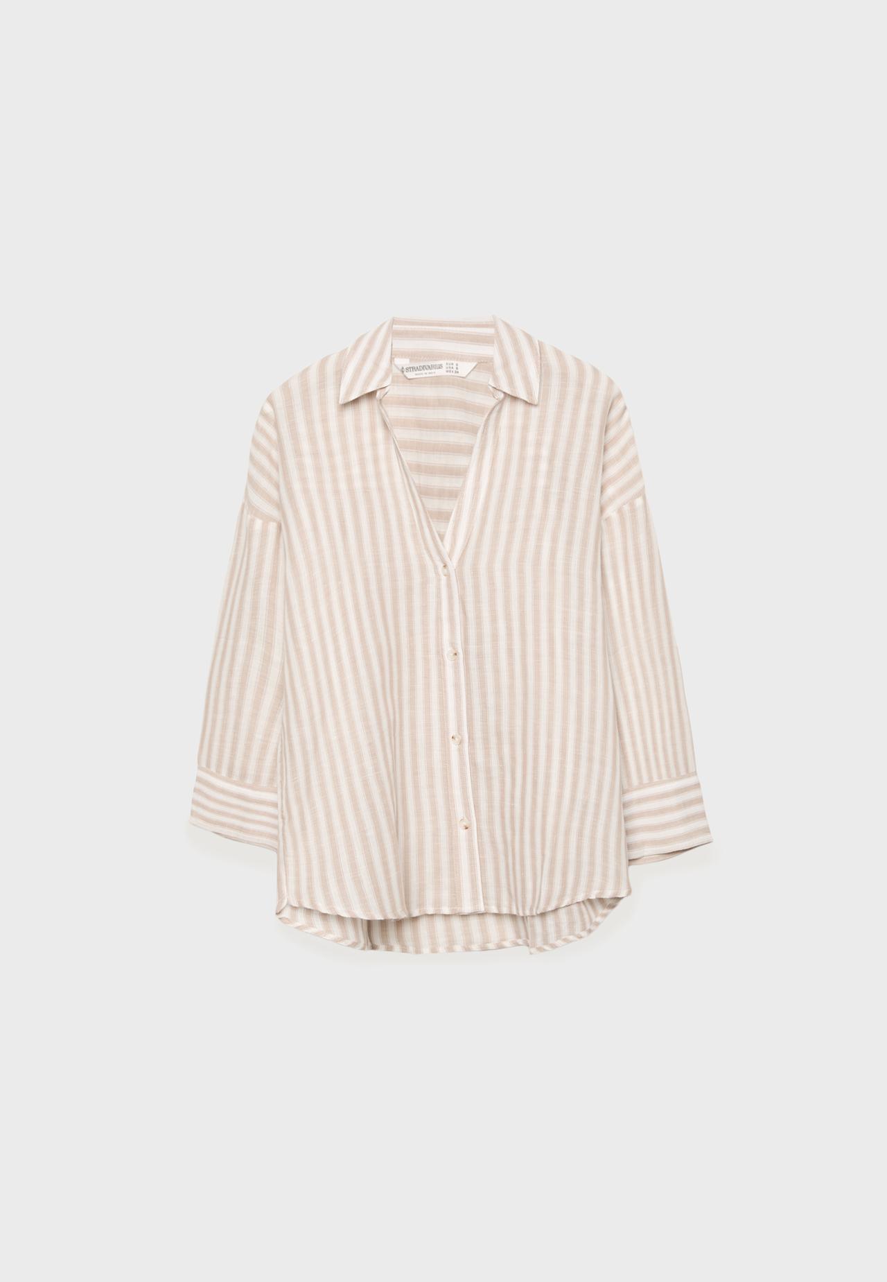 Linen-effect kimono sleeve shirt — Stone