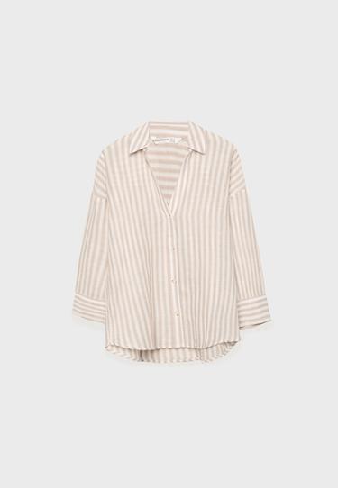Linen-effect kimono sleeve shirt — Stone 7