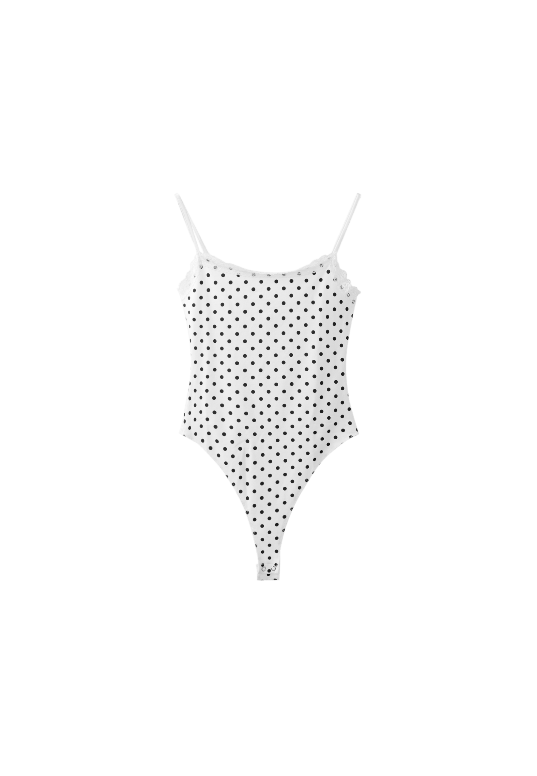 Bodysuit with blonde lace detail — GREY DENIM WASH