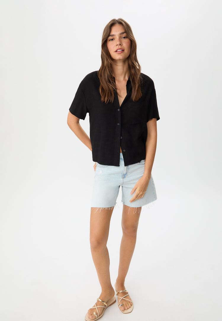 blouse met korte mouw van linnenmix
