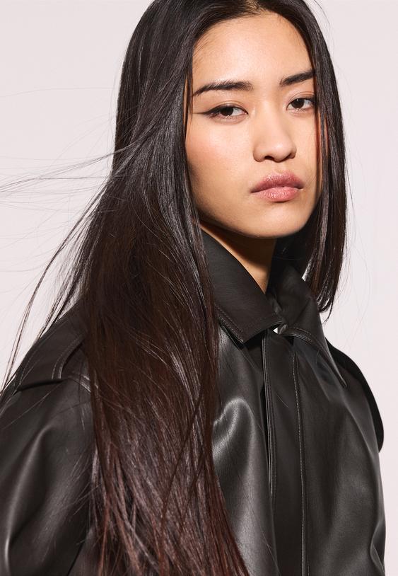 oversized bikerjack met leereffect