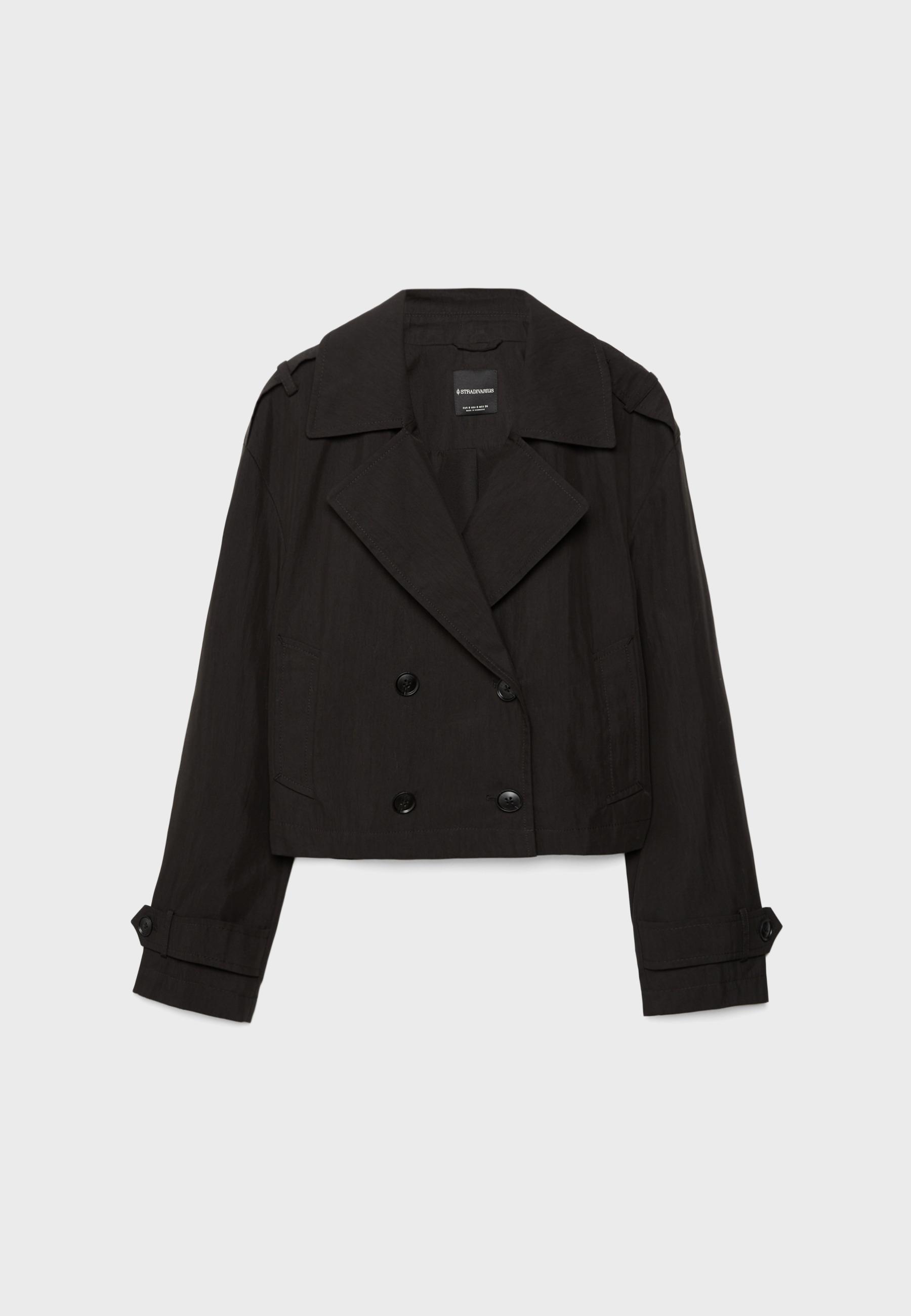 Short double-breasted trench coat — Black