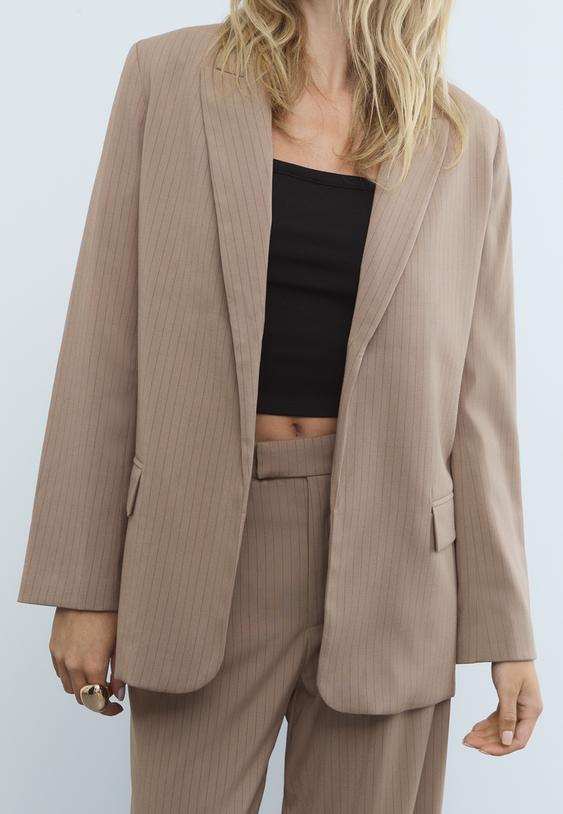 striped textured open blazer