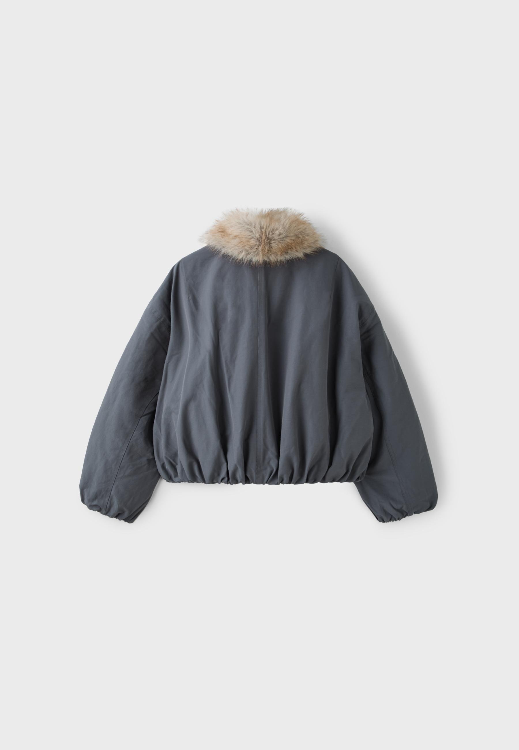 Puffer jacket with faux fur shawl collar — Dark grey