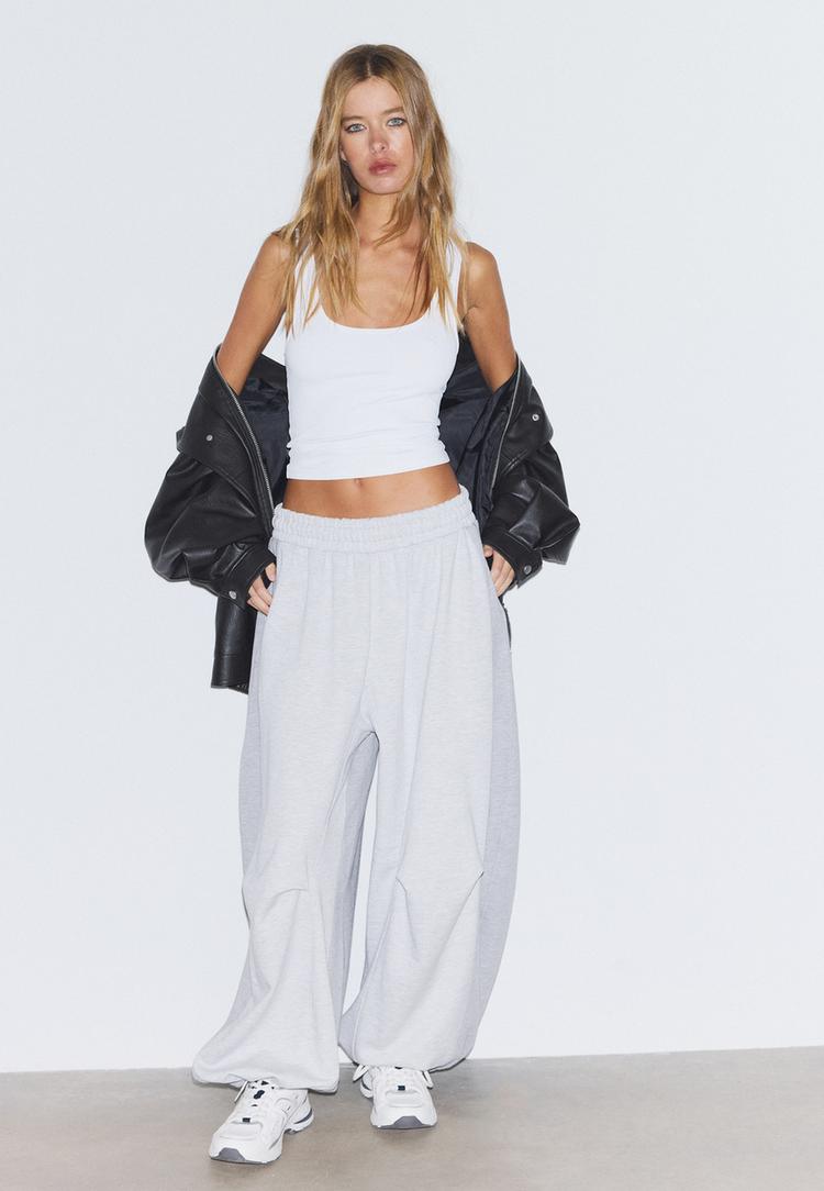 Stradivarius Πλεκτή Μπλούζα Εκρού M