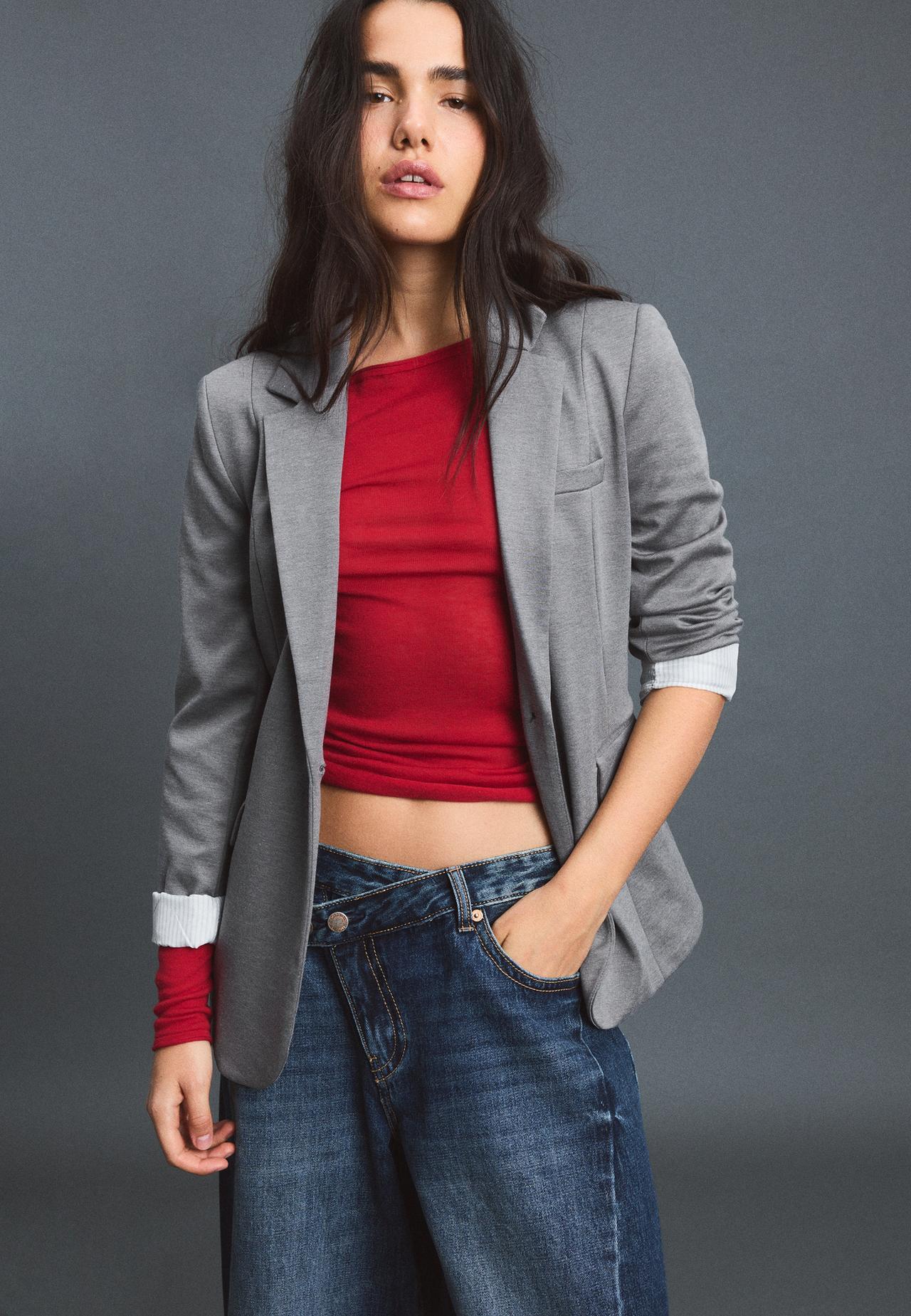 Basic knit blazer — Dark grey