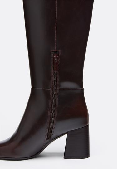 wide-leg. Tall block-heel boots — BROWN 5