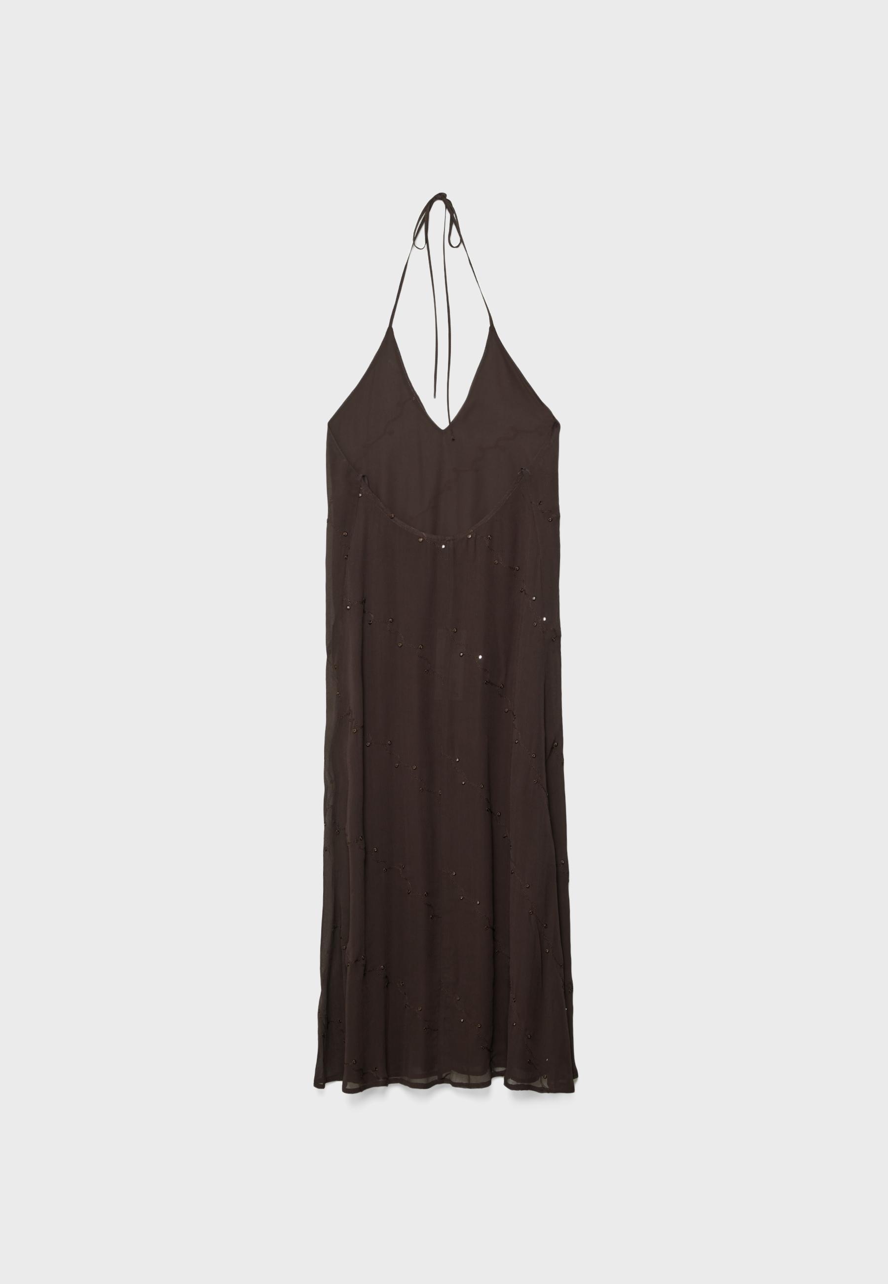 Halter yaka işlemeli uzun elbise - Görsel 8