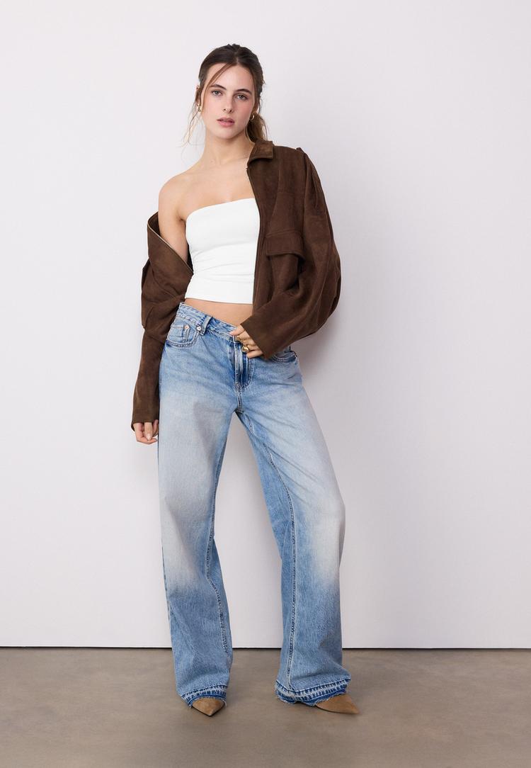 Stradivarius Μπλούζα Bandeau Από Πολυαμίδιο Λευκό S