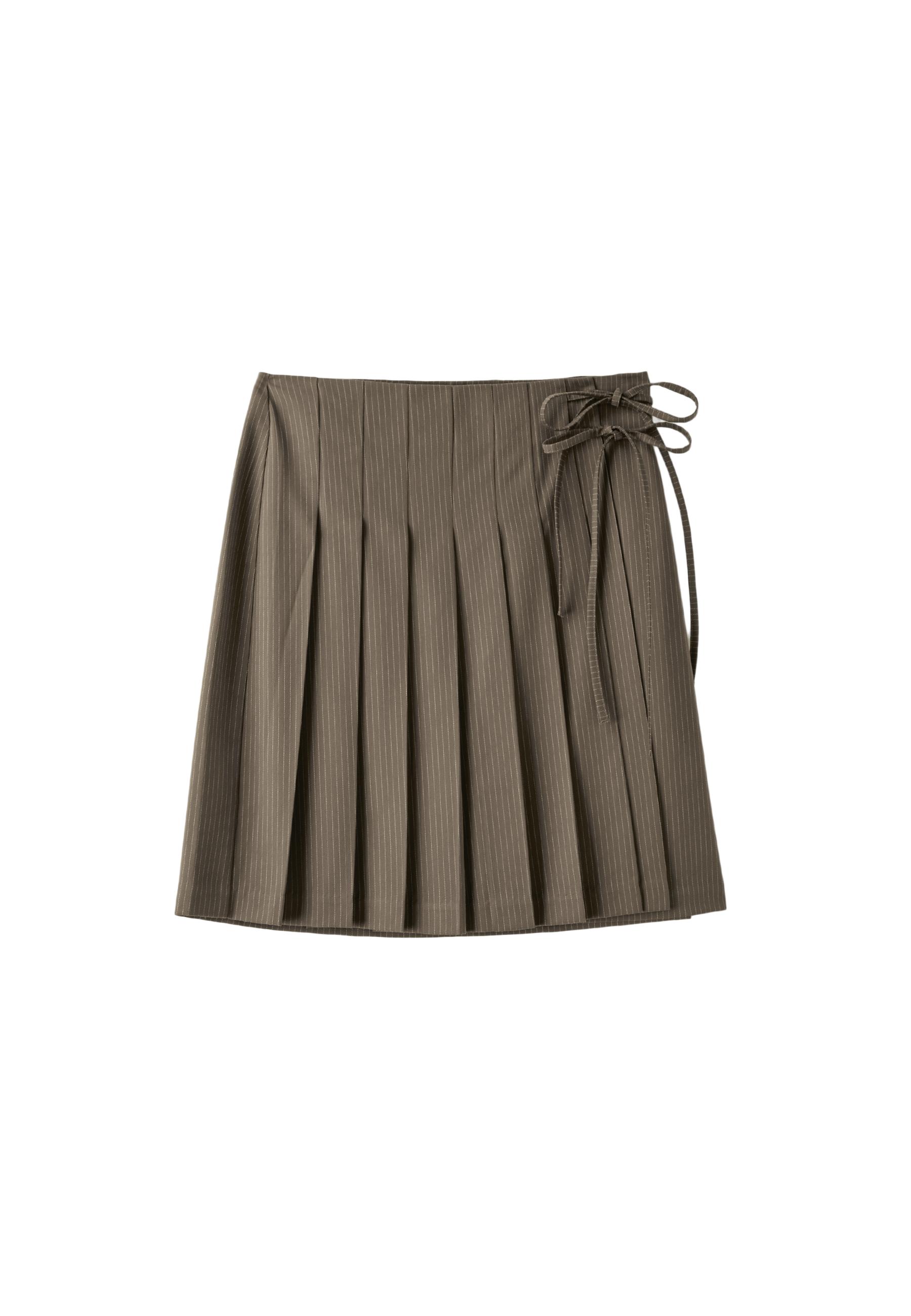 Box pleat midi skirt — Khaki