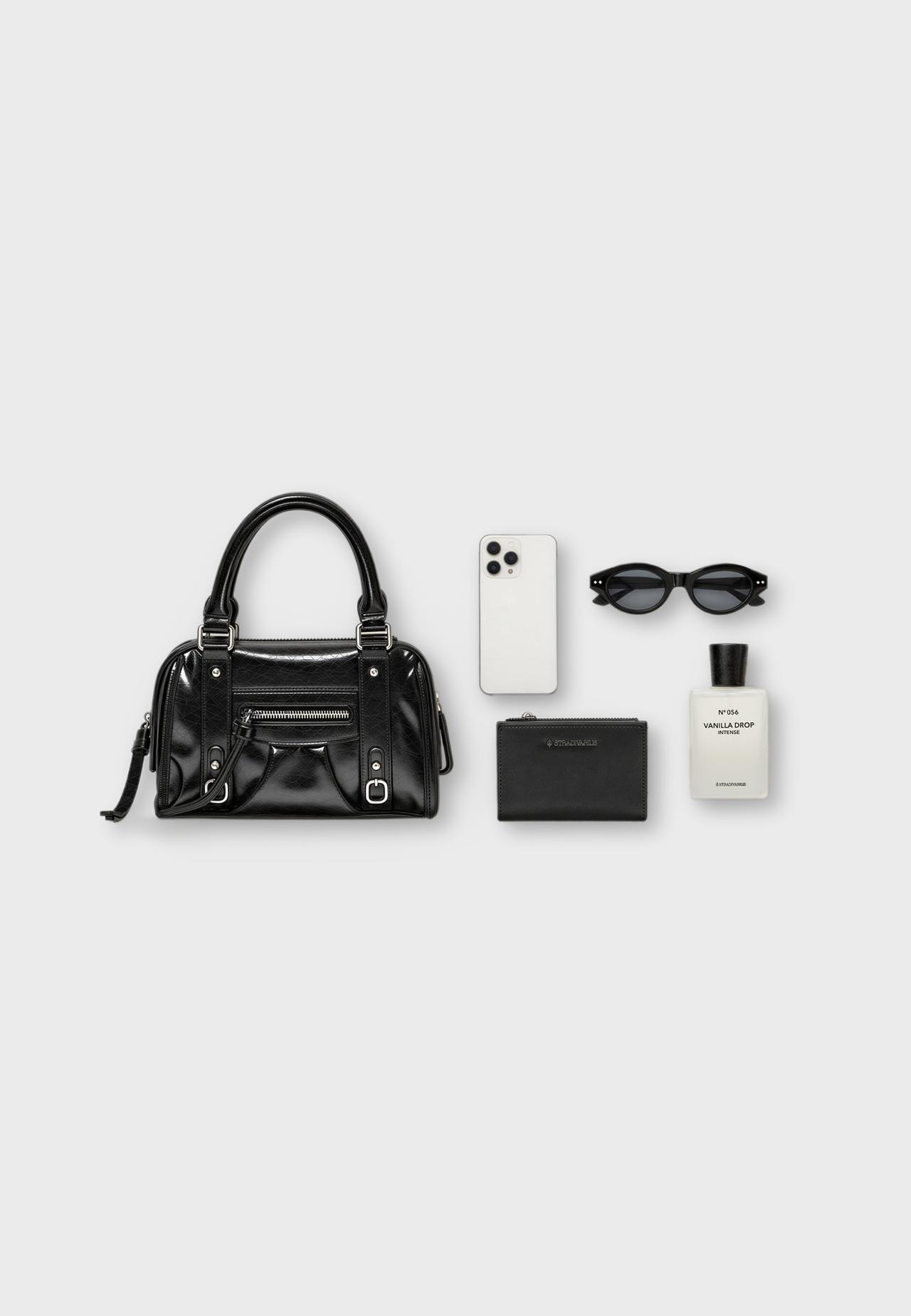 Leather effect bowling crossbody bag — Black