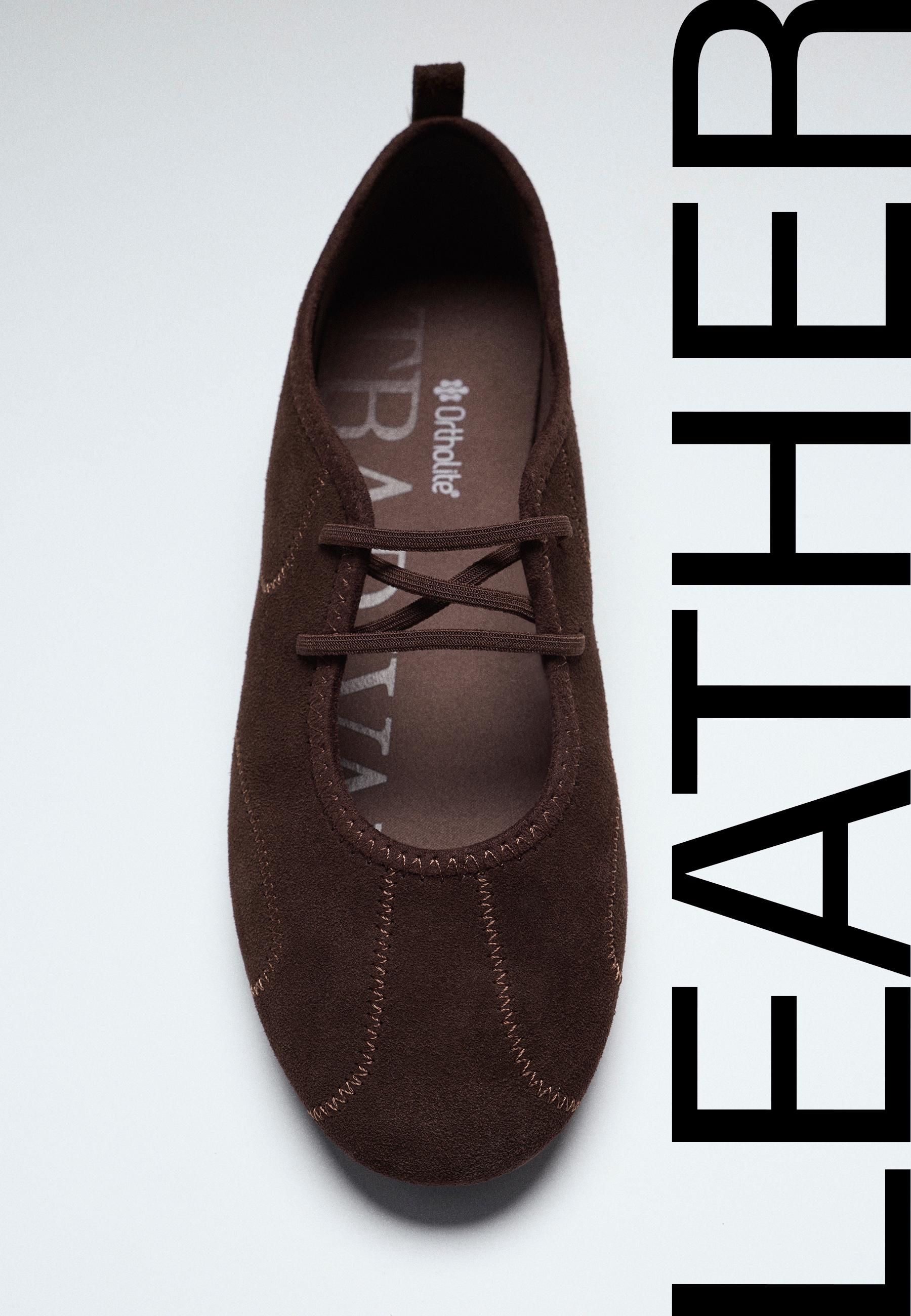 Leather sneaker-ballerinas with elastic strap — BROWN