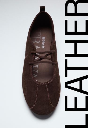 Leather elastic strap trainers — BROWN 1