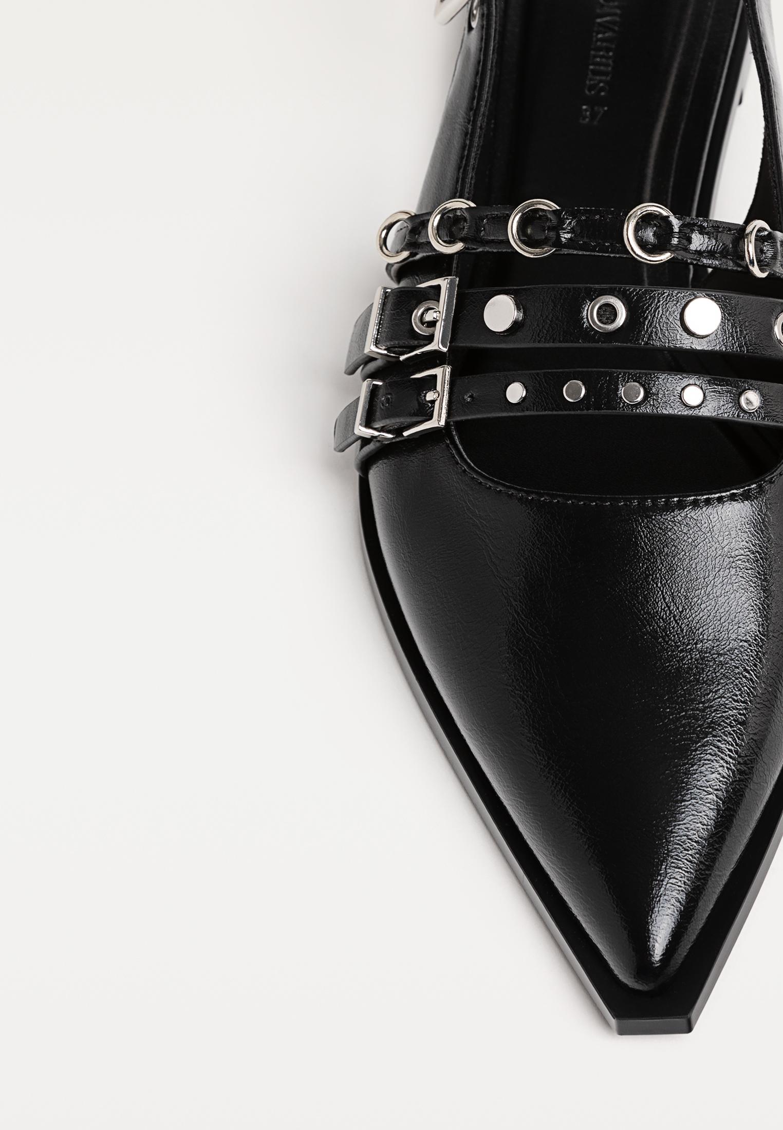 【Anyone more】Boren Double Strap Stiletto Flat Shoes Flat strappy shoes with buckles - Women's fashion