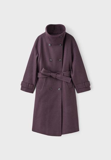 Soft-touch high neck long coat — Purple 8