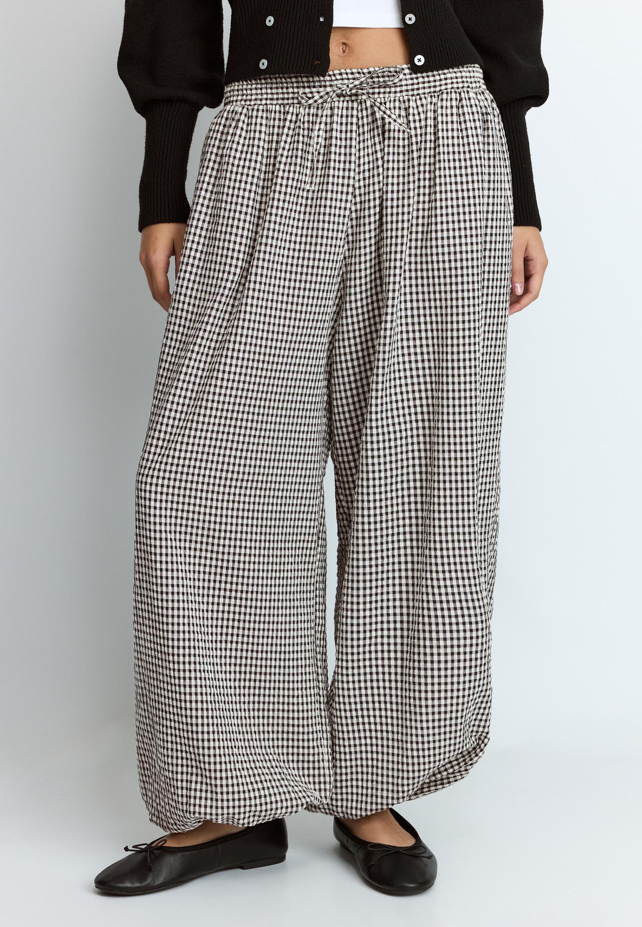 Check balloon trousers — Ecru