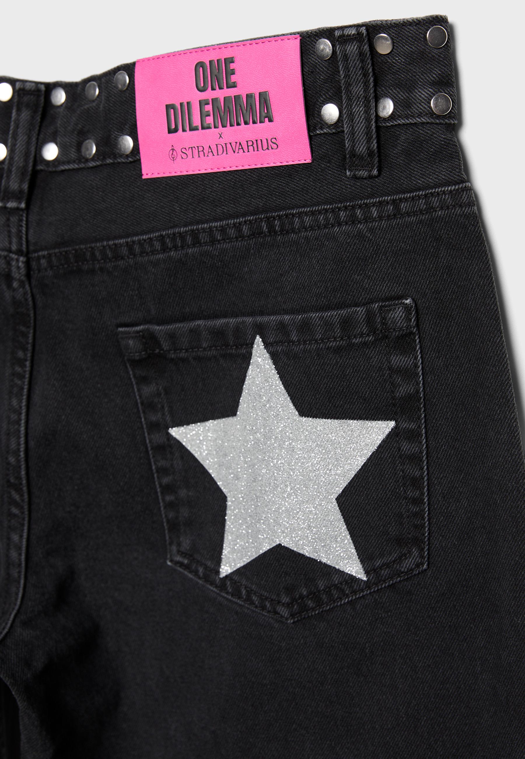 Jeans low waist straight studs One Dilemma — BLACK DENIM WASH