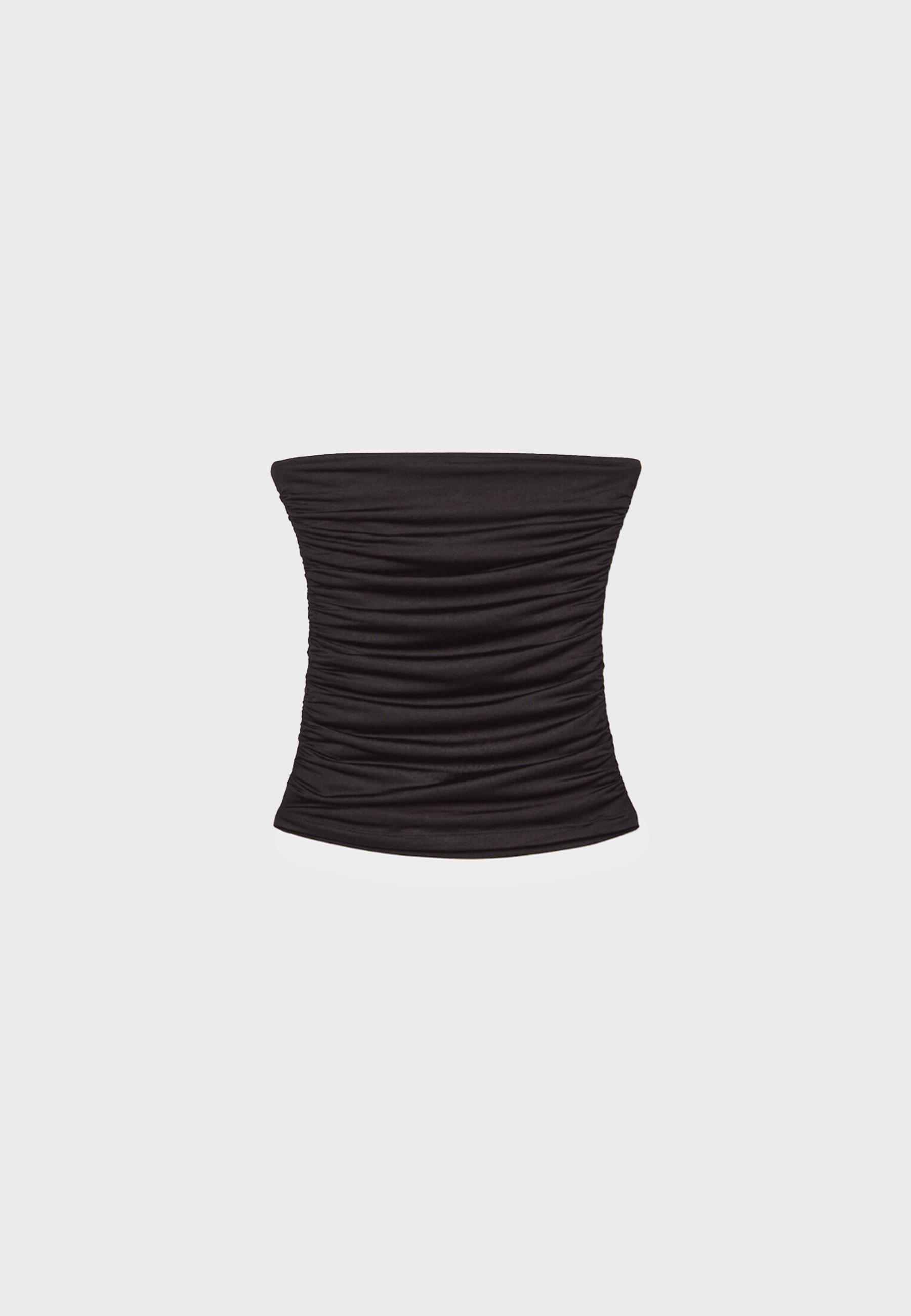 Draped V-detail bandeau top — Black