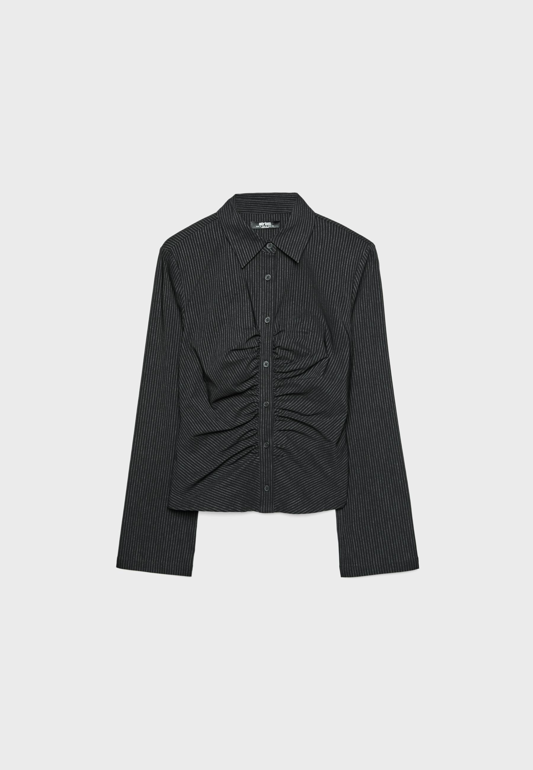 Striped gathered shirt — Black