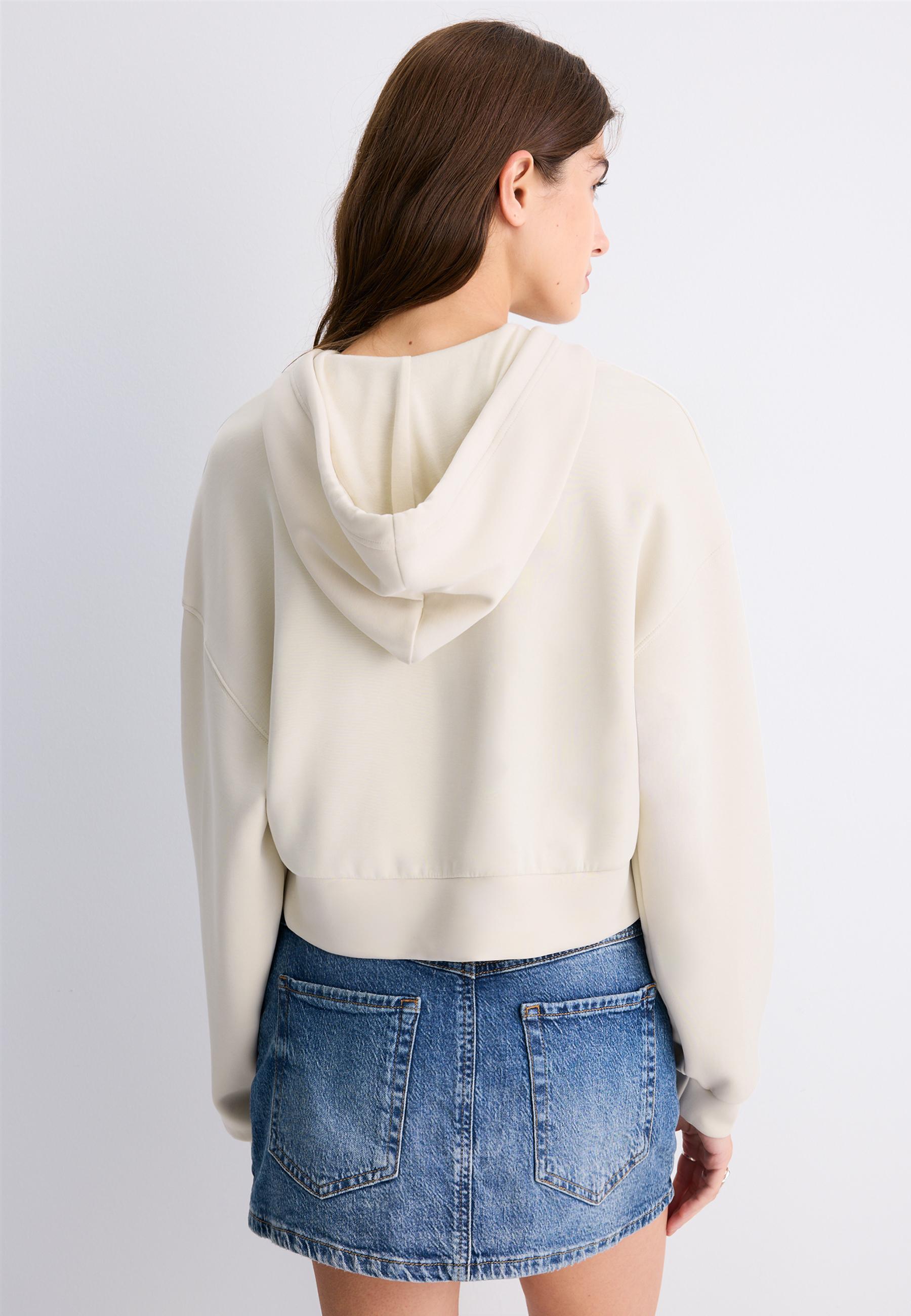 Soft-feel zip-up sweatshirt — Stone