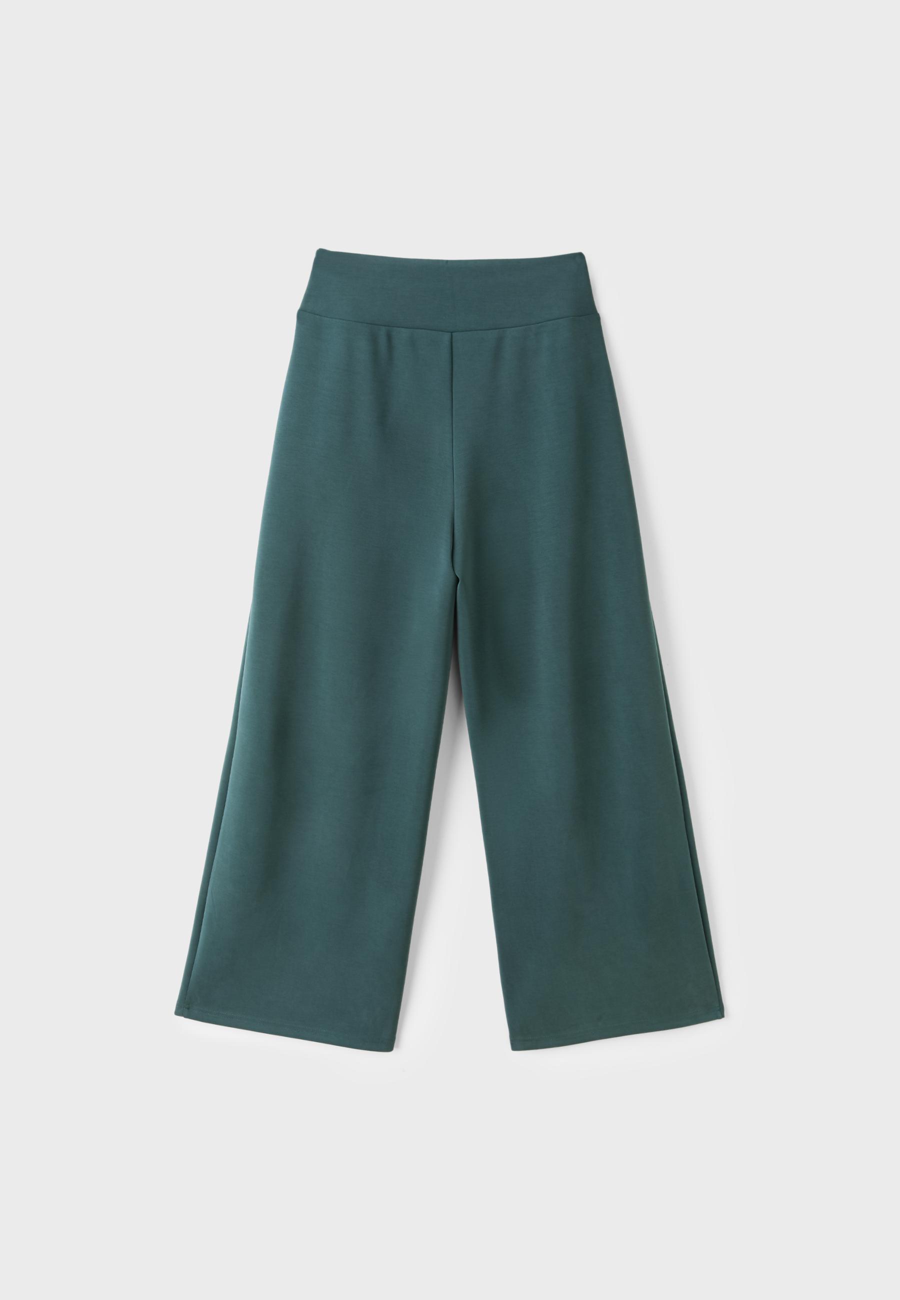 Soft-touch wide-leg trousers with darts — Khaki