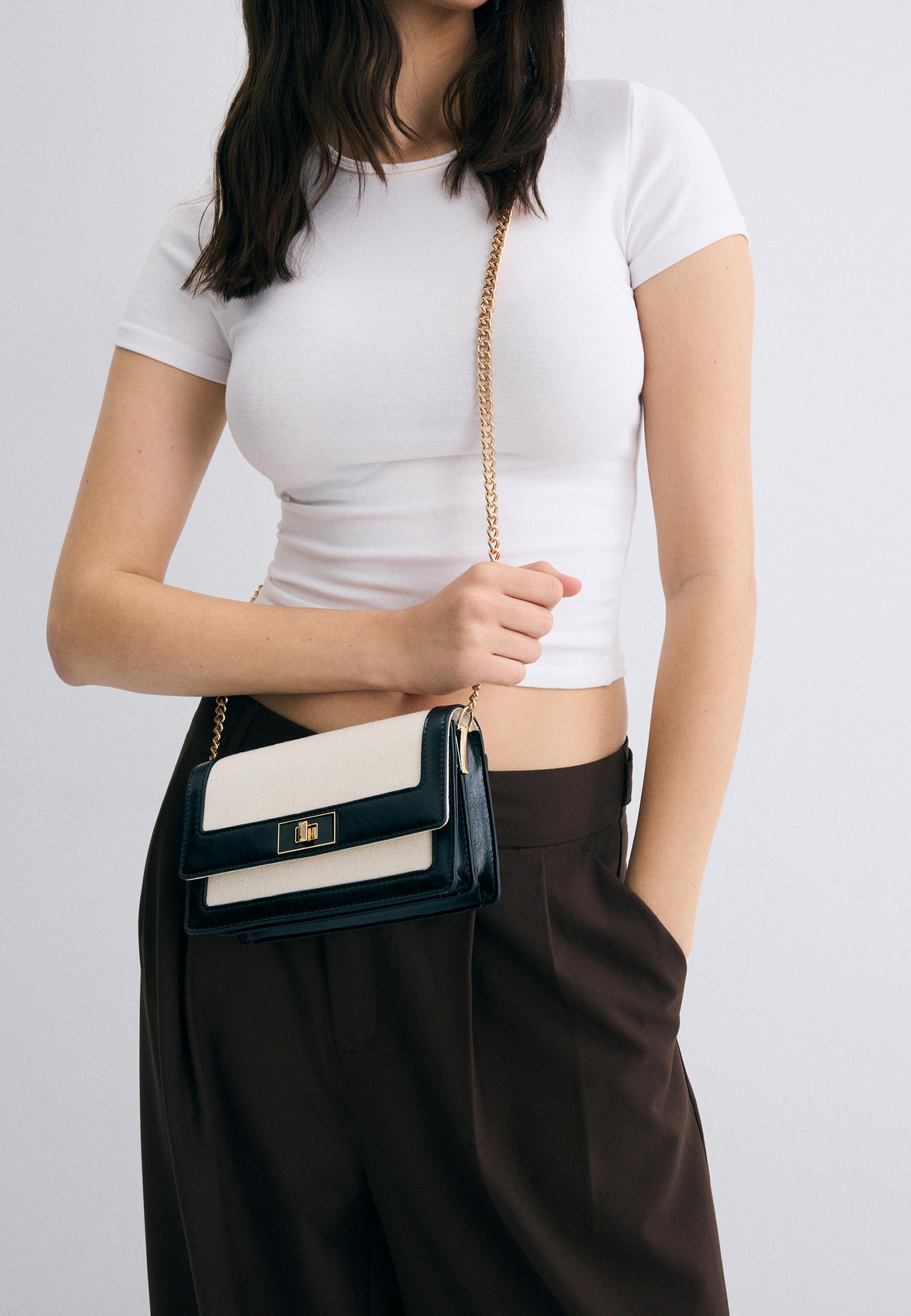 Contrast canvas crossbody bag — Ecru