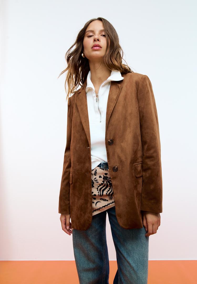 regular fit faux suede blazer