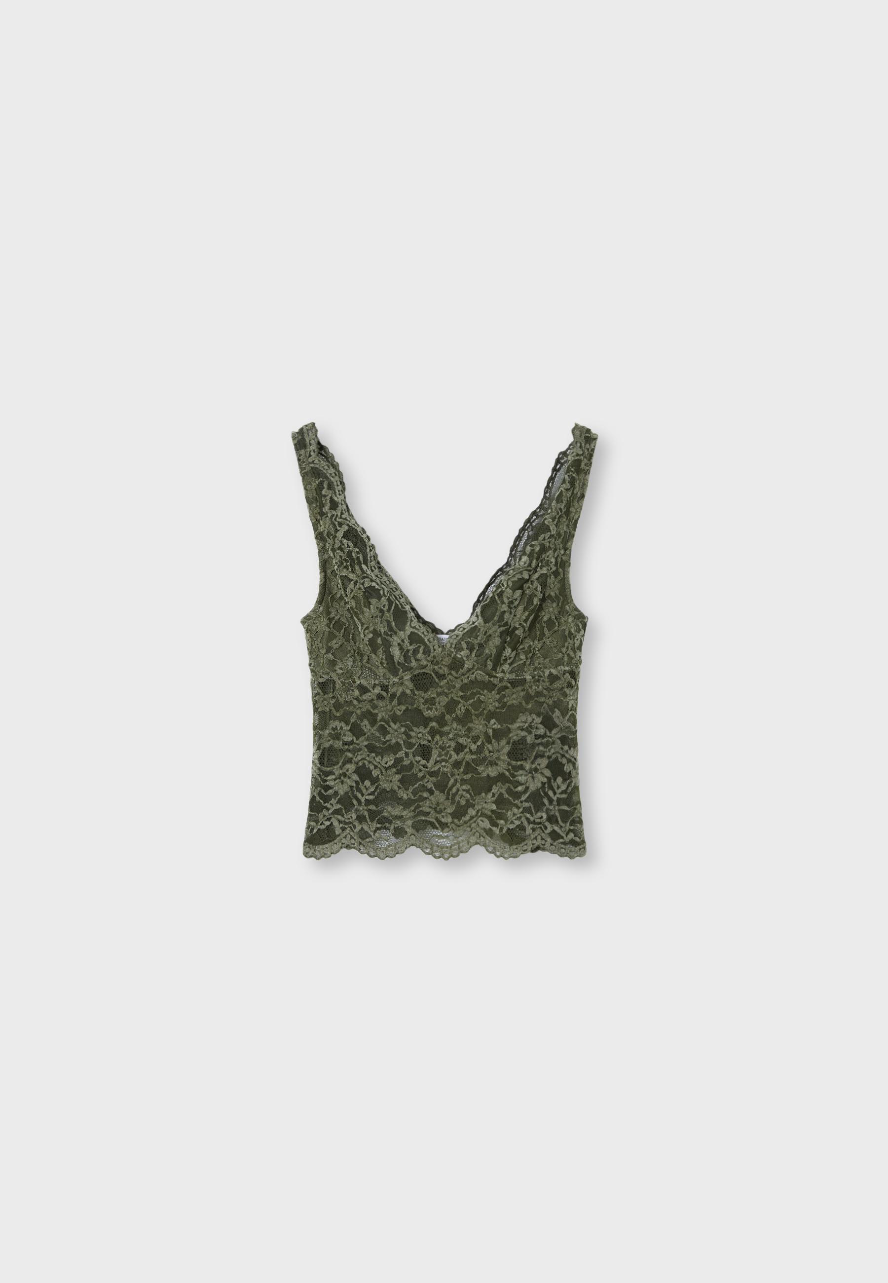 Wide-strap lace top — Khaki