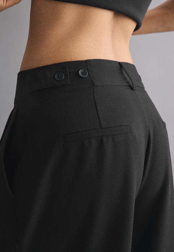Stradivarius Wide-Leg Smart Trousers With Adjustable Buttons Black 14