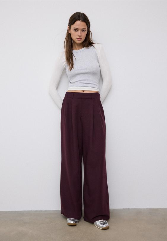 Stradivarius Pantaloni Super Wide Ajustabili Grena 42