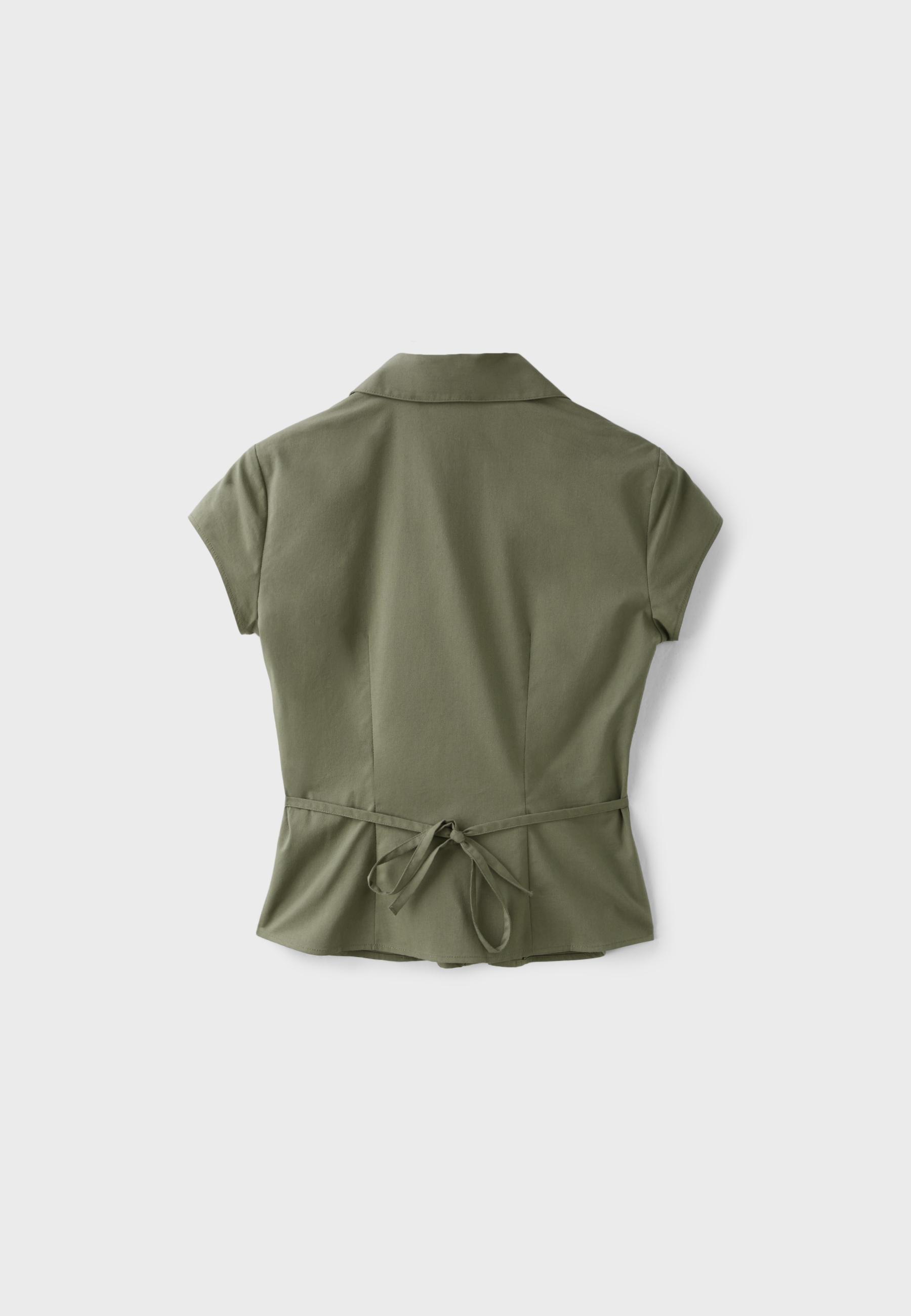Short sleeve shirt with underbust seam — Khaki