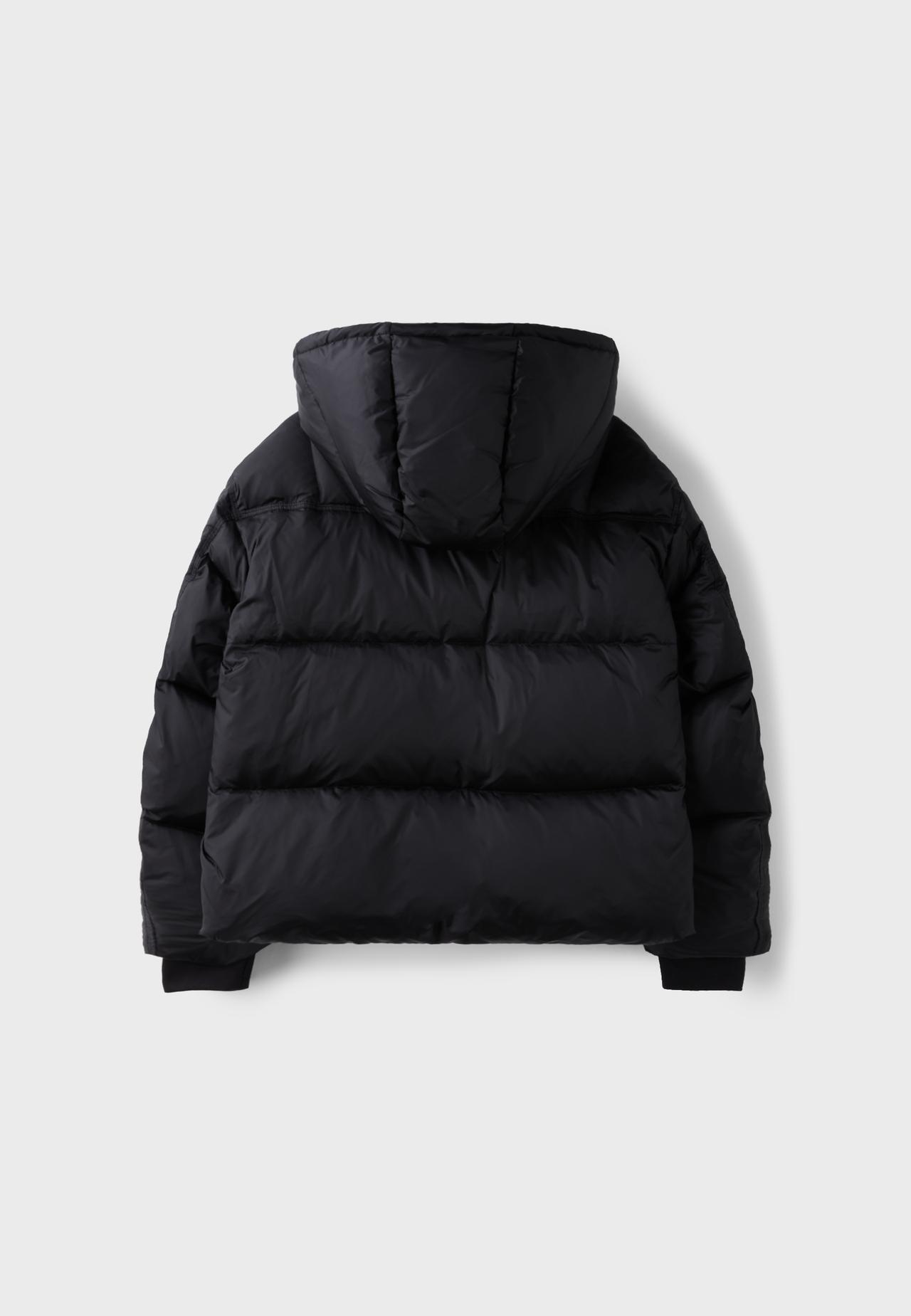 Satin hooded padded puffer jacket — Black