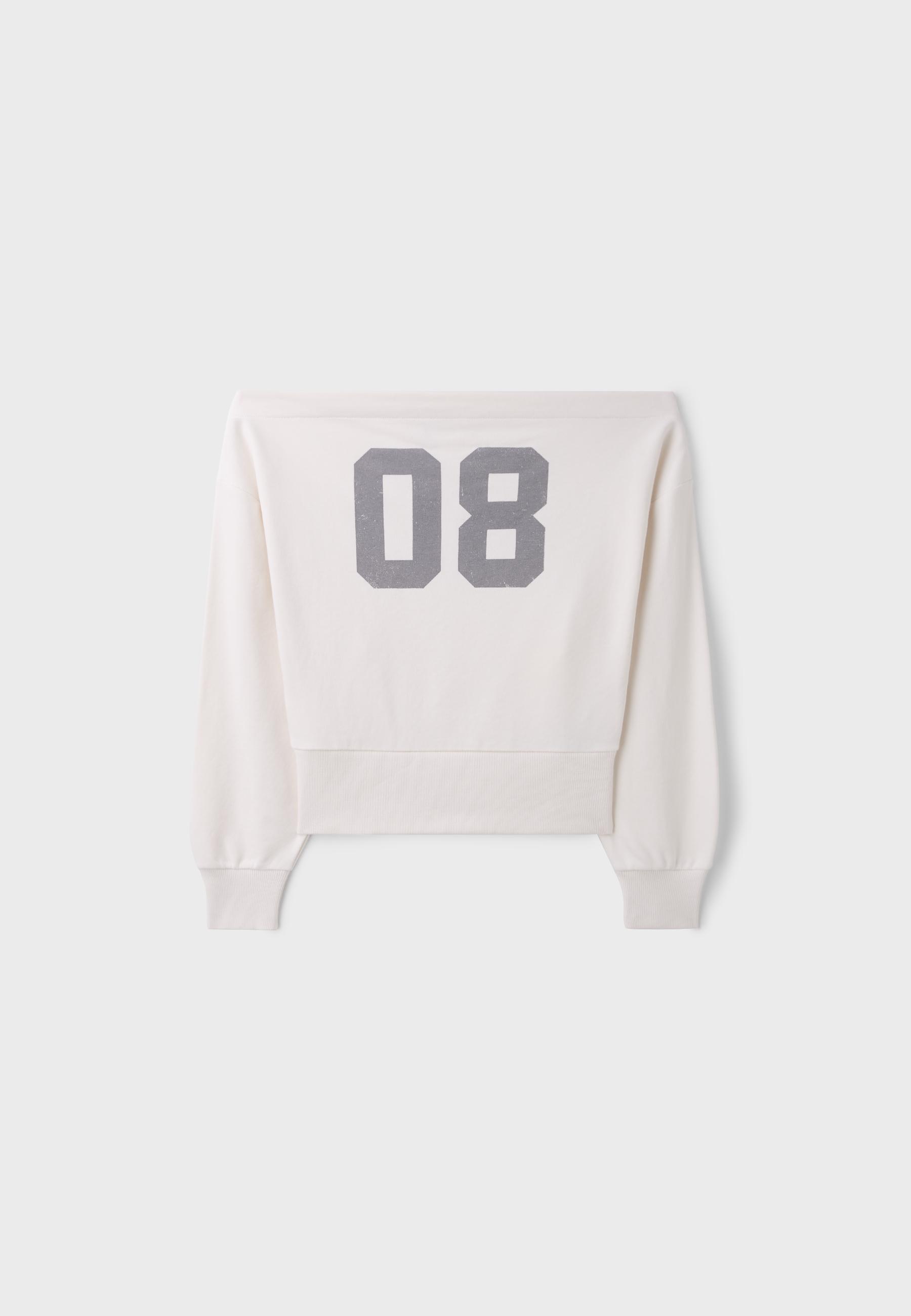 Cropped boat neck sweatshirt — Ecru