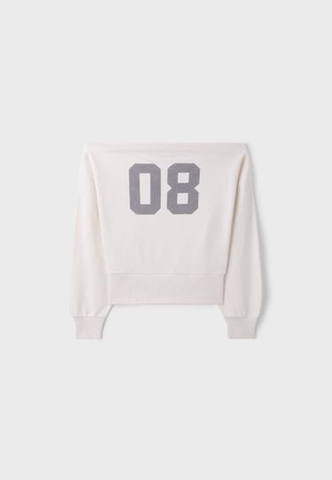 Cropped boat neck sweatshirt — Ecru 7