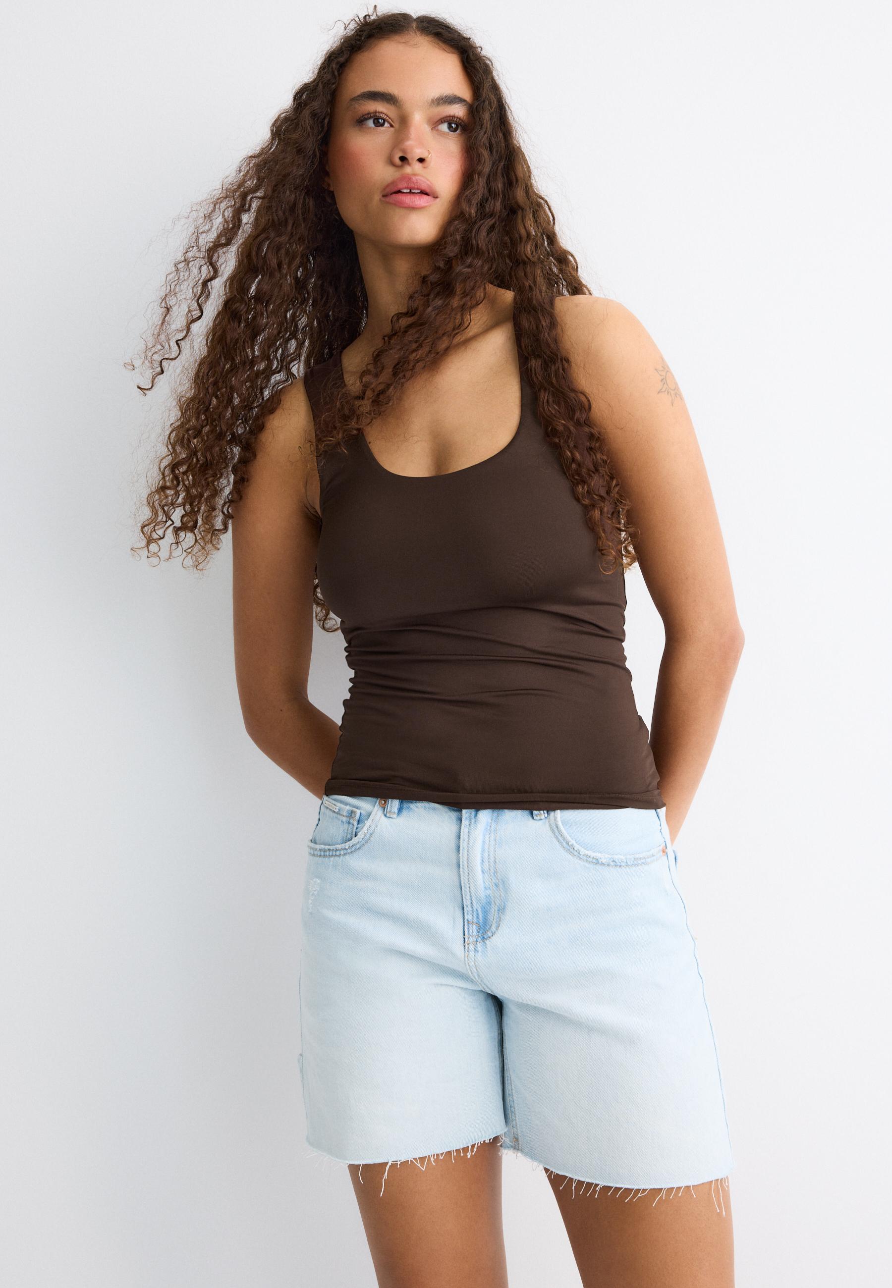 Polyamide wide strap top — Brown