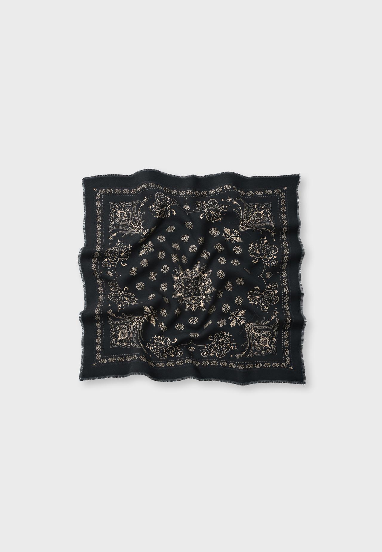 Soft-touch printed bandana scarf — Black