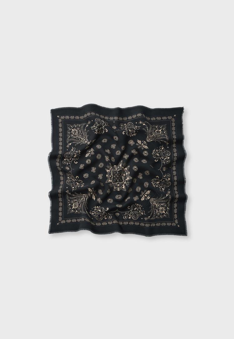 Soft-touch printed bandana scarf — Black