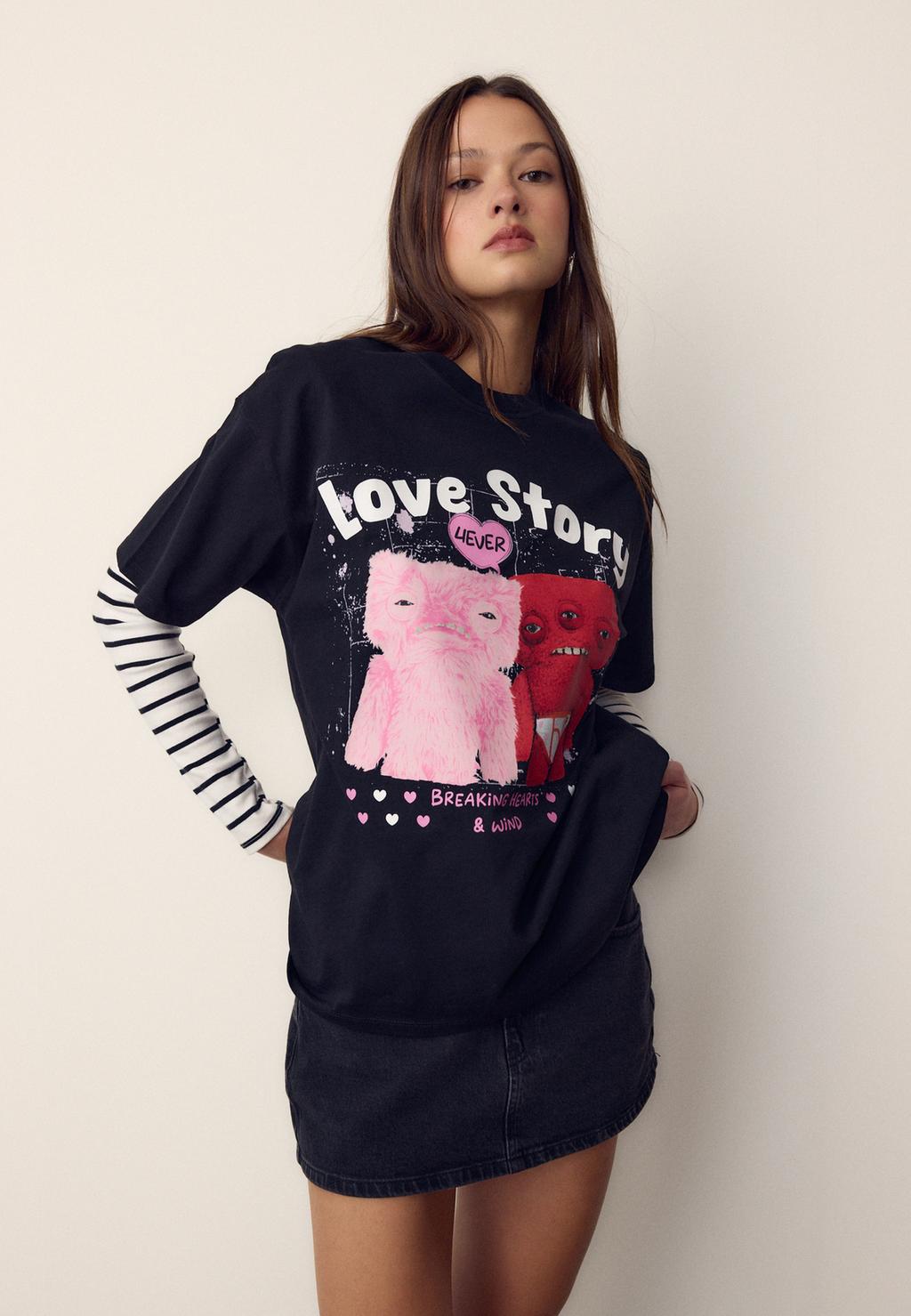 Maglietta oversize fucsia con stampa LA Los Angeles in bianco e fucsia