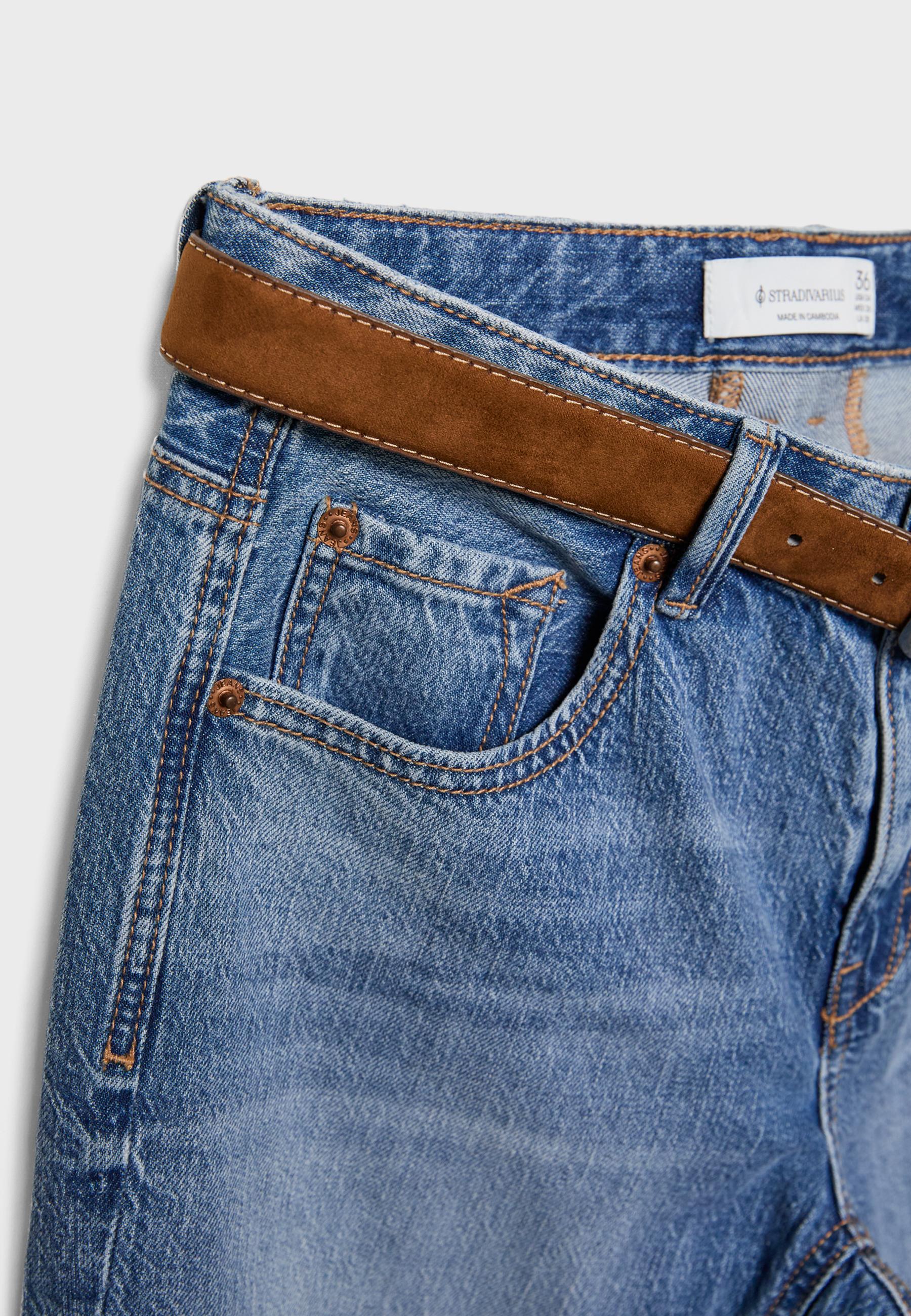 D68 Boot-cut jeans with belt — MEDIUM BLUE DENIM