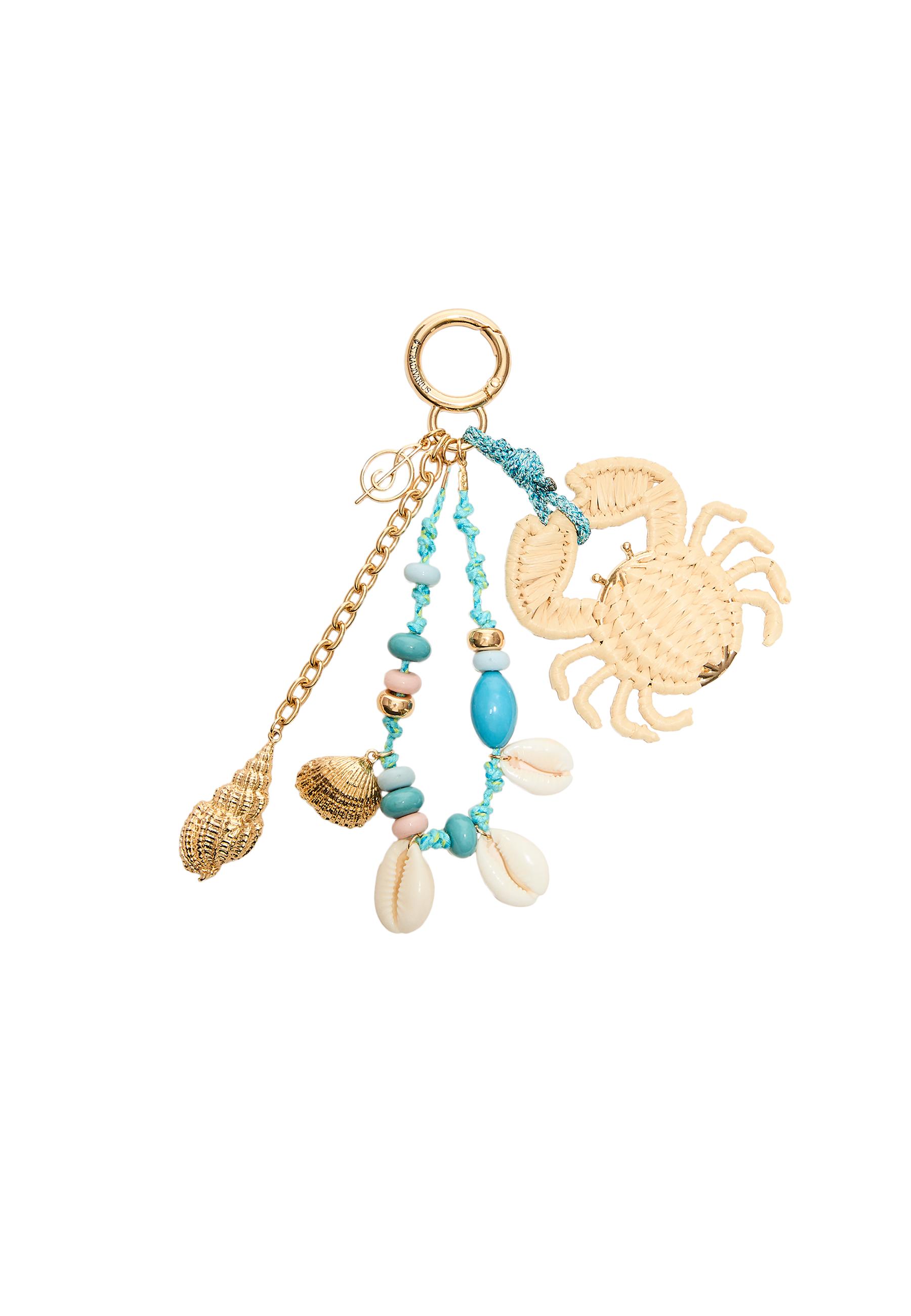 Multi-bead crab charm key ring — Blue