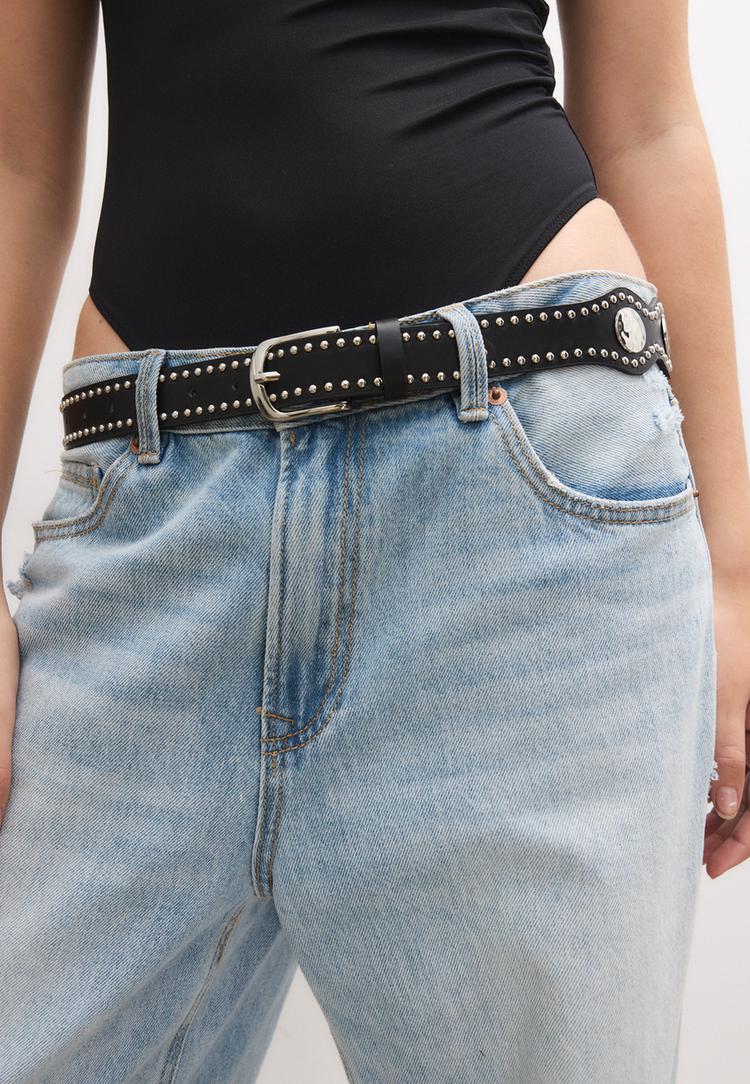 Stradivarius Ζωνη Με Νομισματα Και Καρφια Με Κυματιστο Σχεδιο Μαύρο 80 φωτογραφία