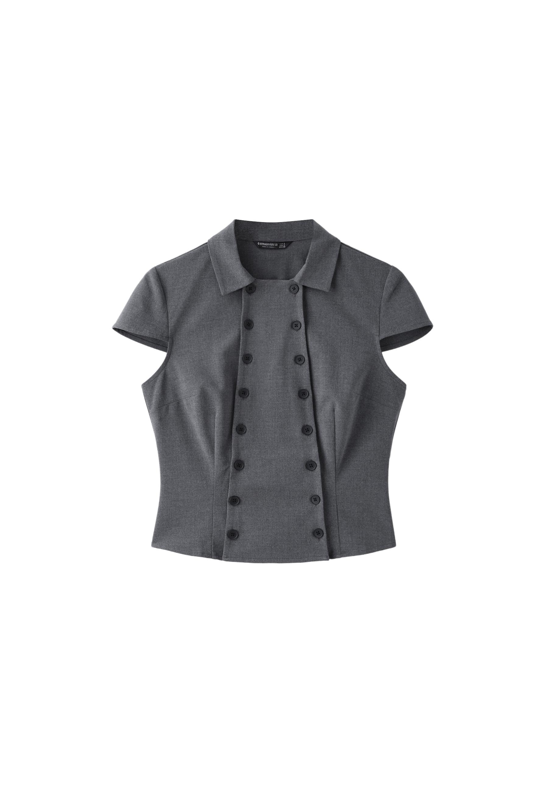 Double-breasted short sleeve shirt — Dark grey