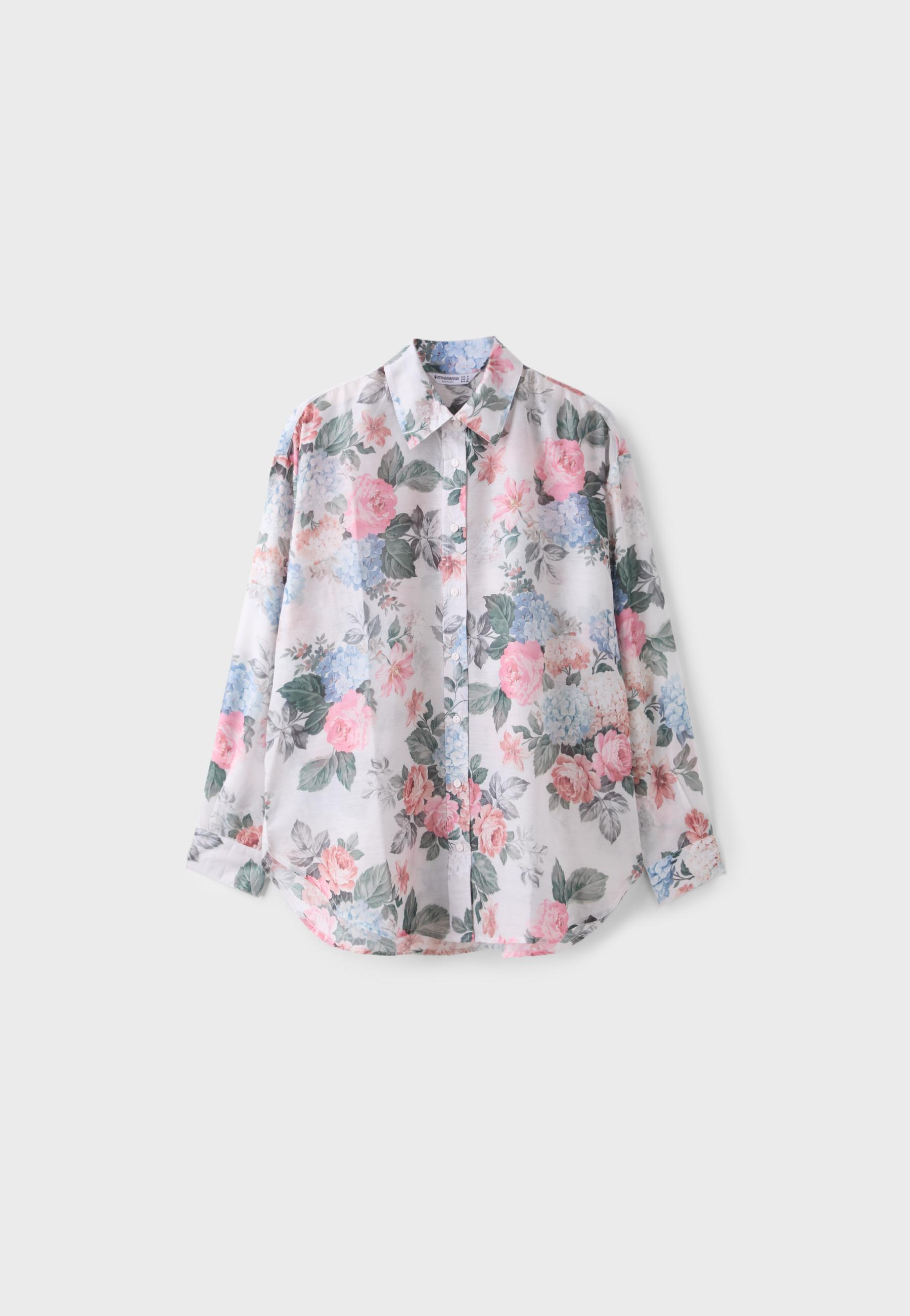 Floral print flowing shirt — Ecru