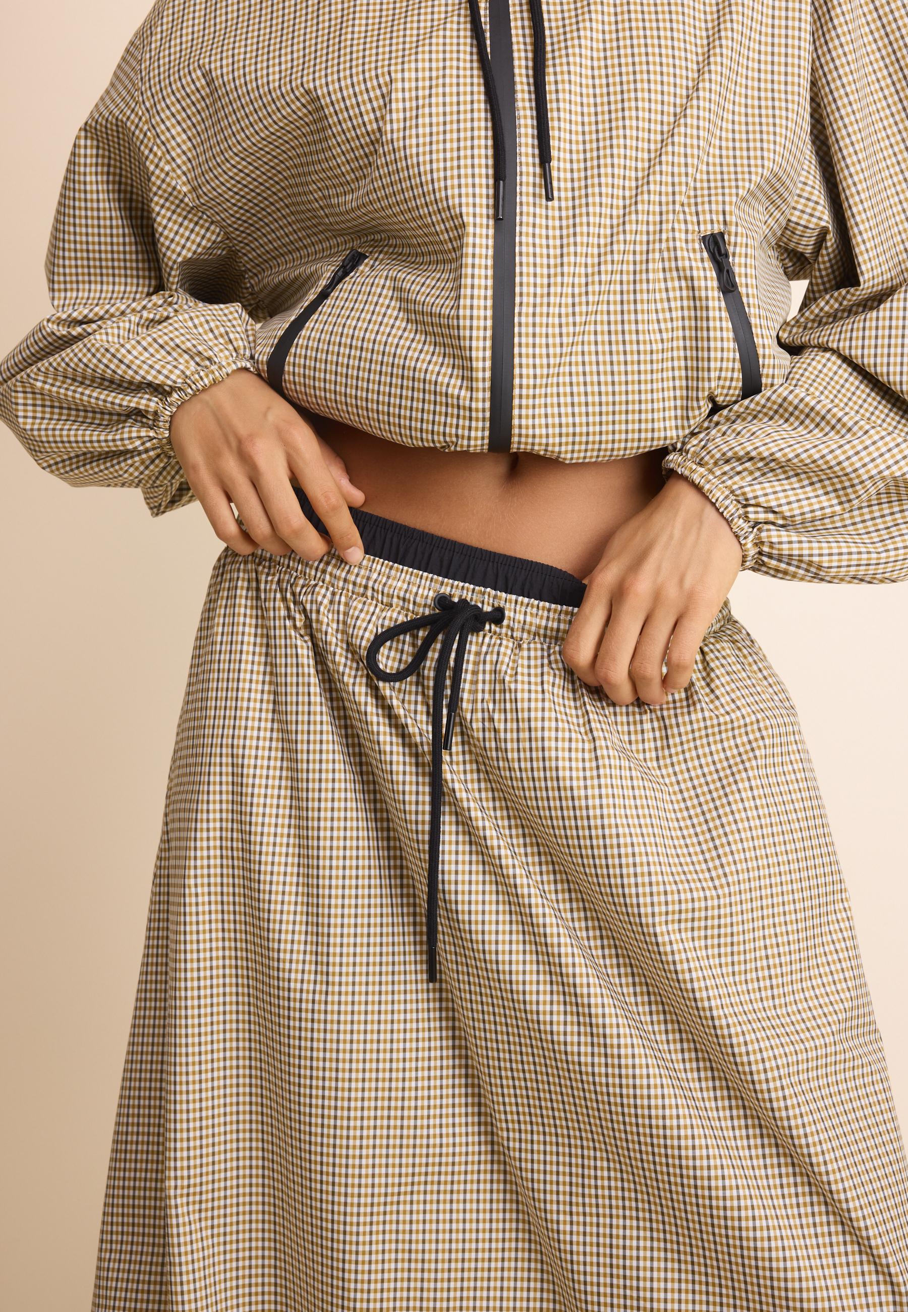 Check print balloon maxi skirt — Beige